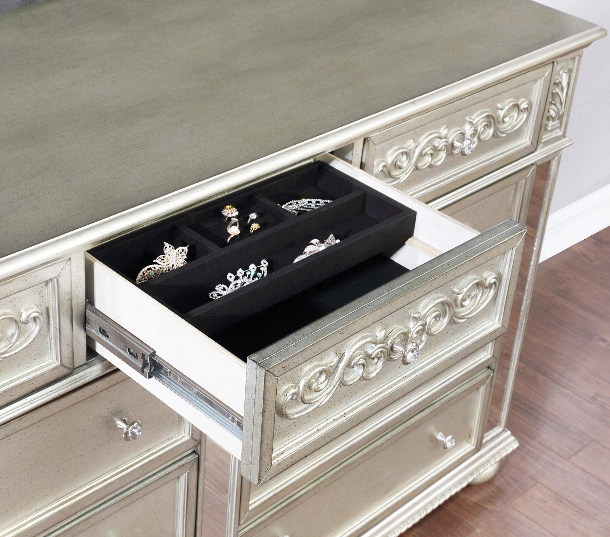 

    
Glam Metallic Platinum Wood Dresser w/Mirror Coaster 222733 Heidi
