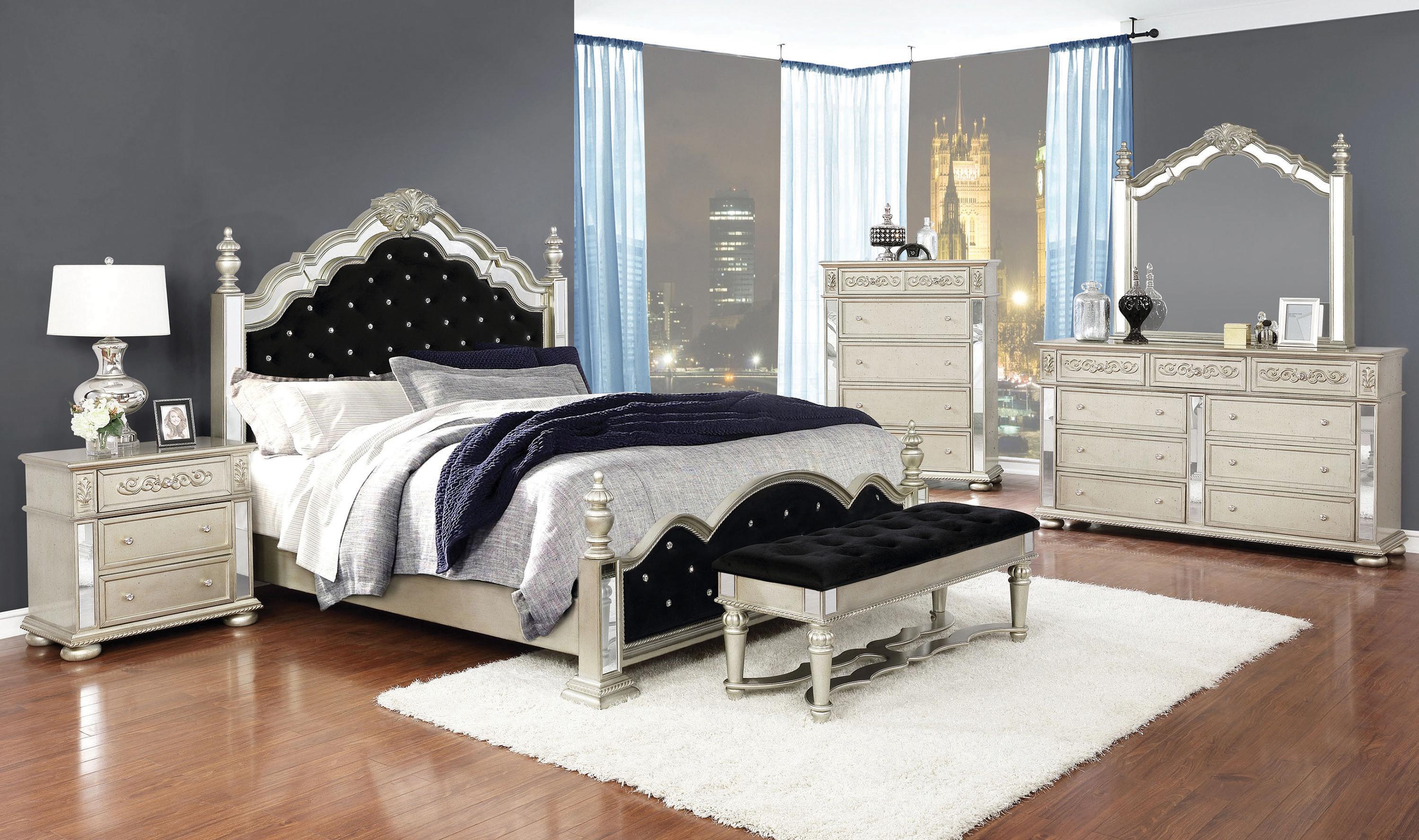 

    
Glam Metallic Platinum Wood King Bedroom Set 3pcs Coaster 222731KE Heidi
