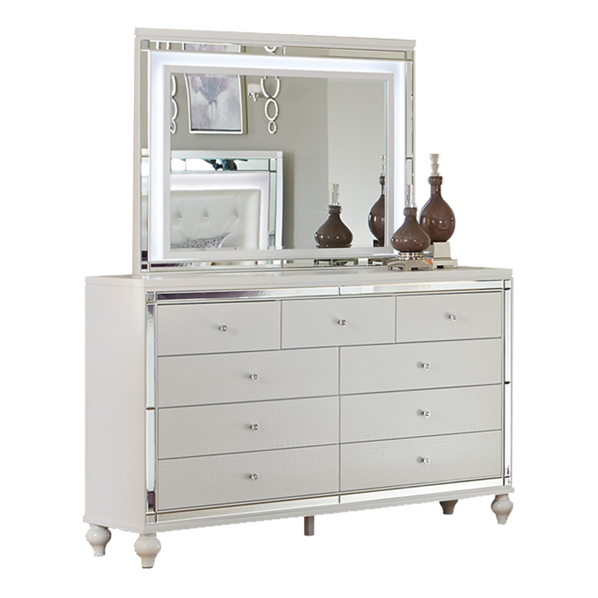 Modern Dresser w/Mirror 1845-5*6-2PC Alonza 1845-5*6-2PC in White Faux Leather