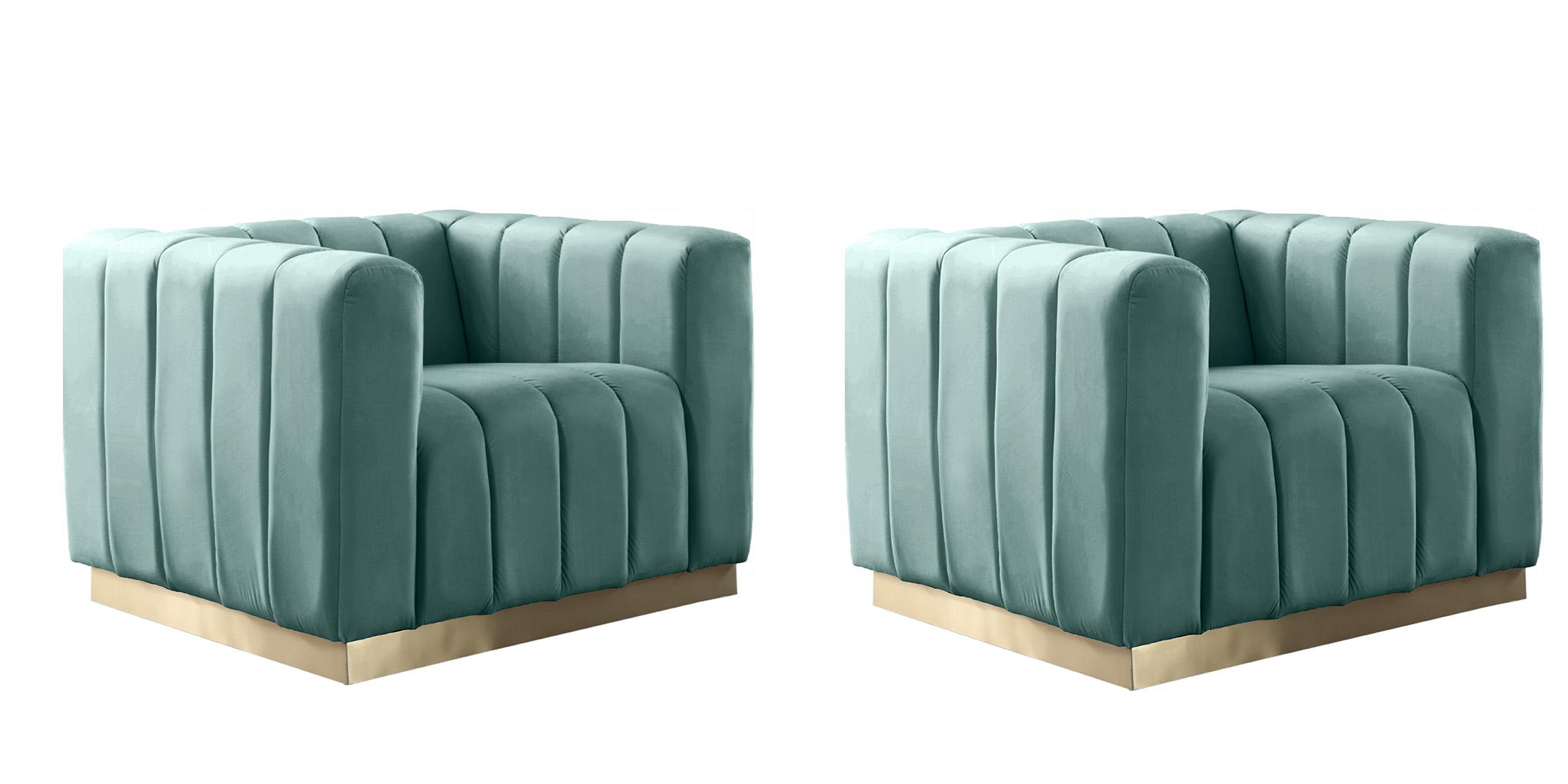 

    
Glam Mint Velvet Channel Tufted Chair Set 2Pcs MARLON 603Mint-C Meridian Modern
