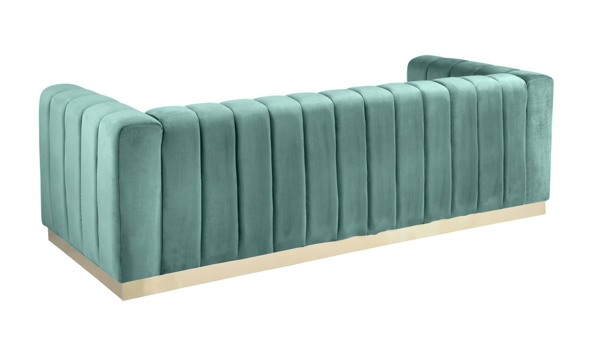 

    
Glam Mint Velvet Channel Tufted Sofa MARLON 603Mint-S Meridian Contemporary
