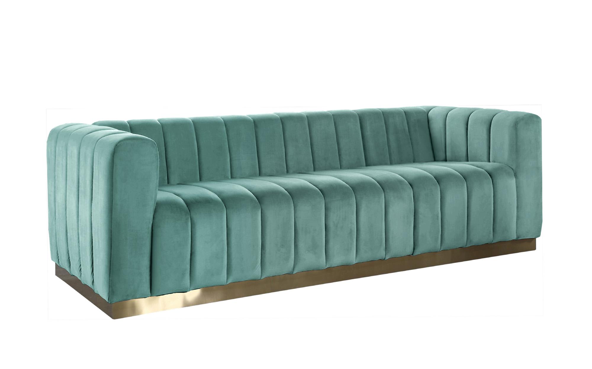 

    
Glam Mint Velvet Channel Tufted Sofa MARLON 603Mint-S Meridian Contemporary
