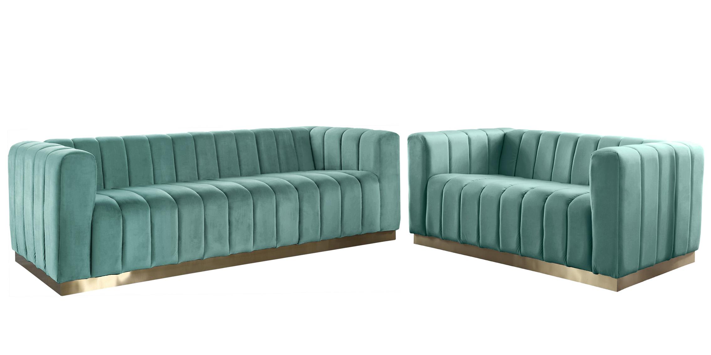 Contemporary Sofa Set MARLON 603Mint-S-Set-2 603Mint-S-Set-2 in Mint, Gold Velvet