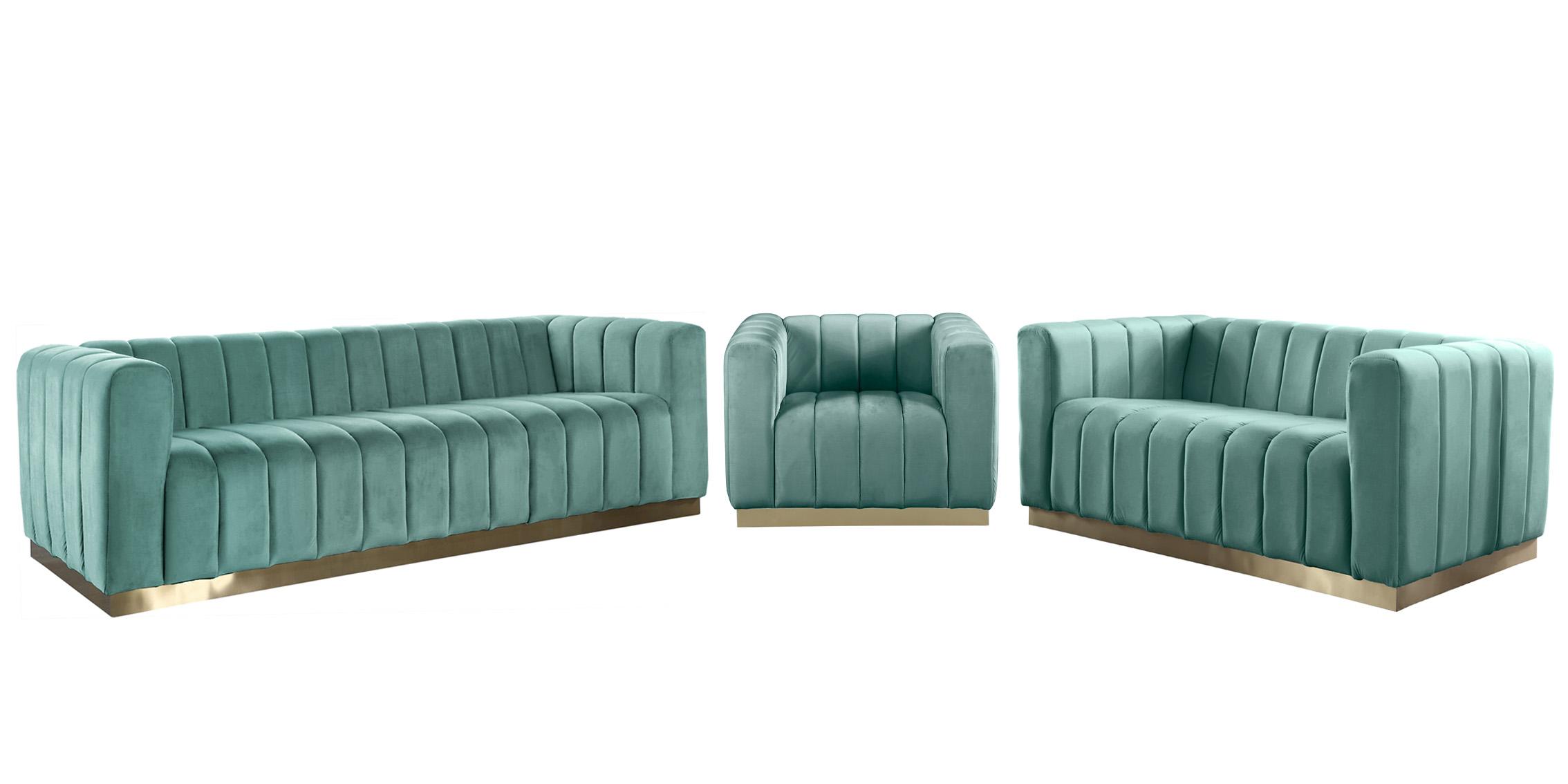 

    
Glam Mint Velvet Channel Tufted Sofa Set 2Pcs MARLON 603Mint-S Meridian Modern
