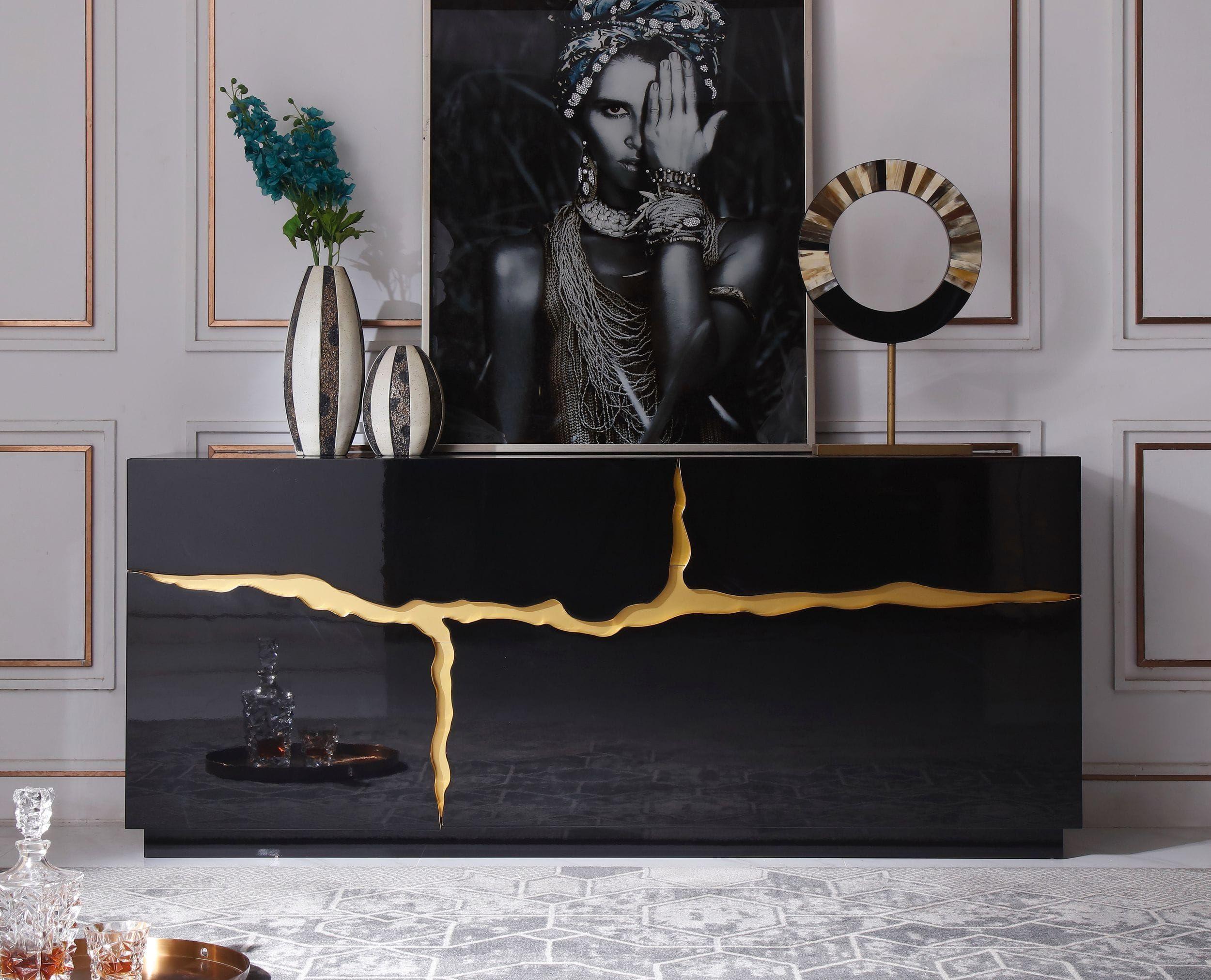 Contemporary, Modern Buffet Aspen VGVCG1808-BLK in Gold, Black Velvet