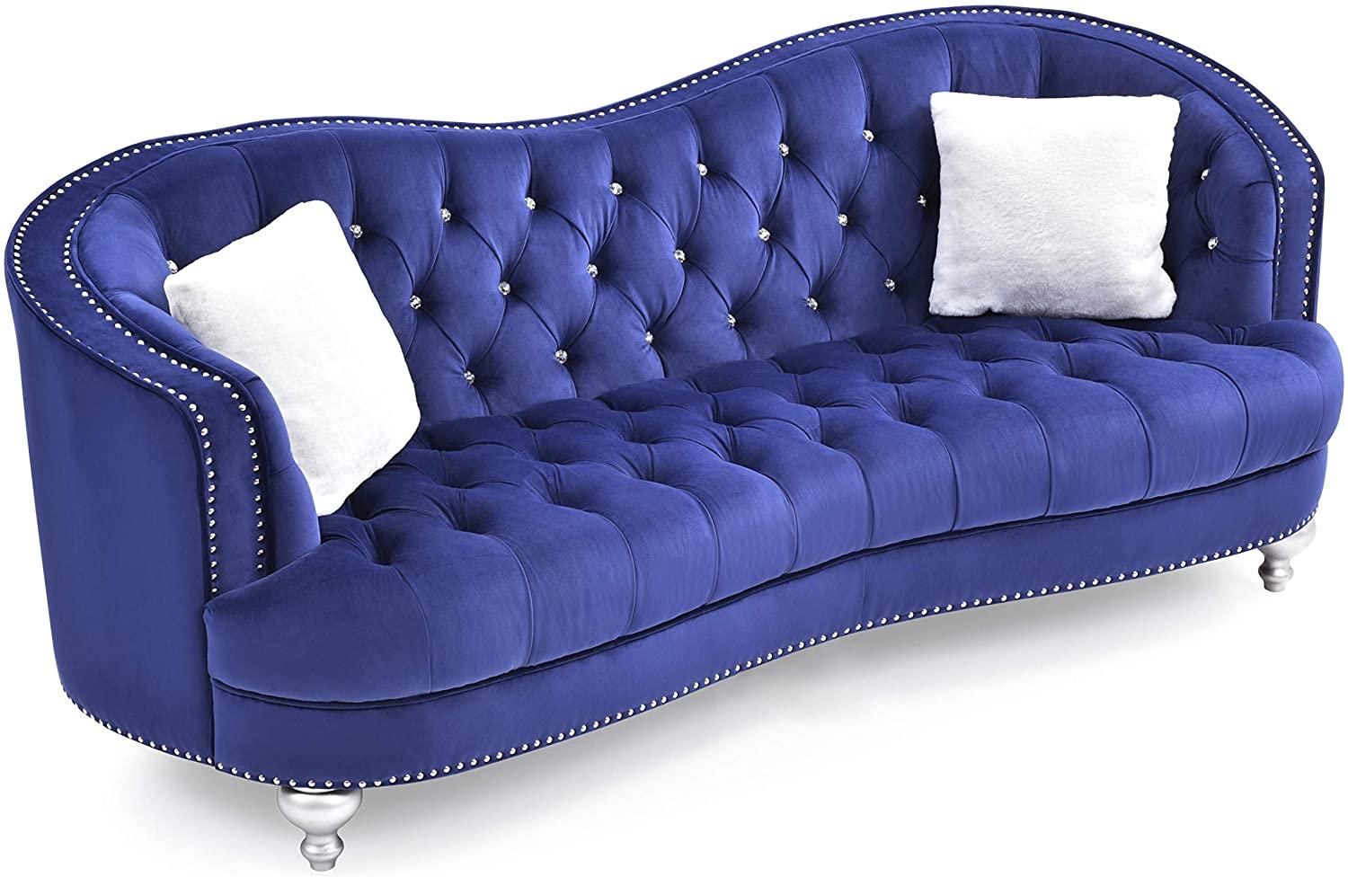 Contemporary, Modern Sofa AFREEN GHF-808857892751 in Navy blue Velvet