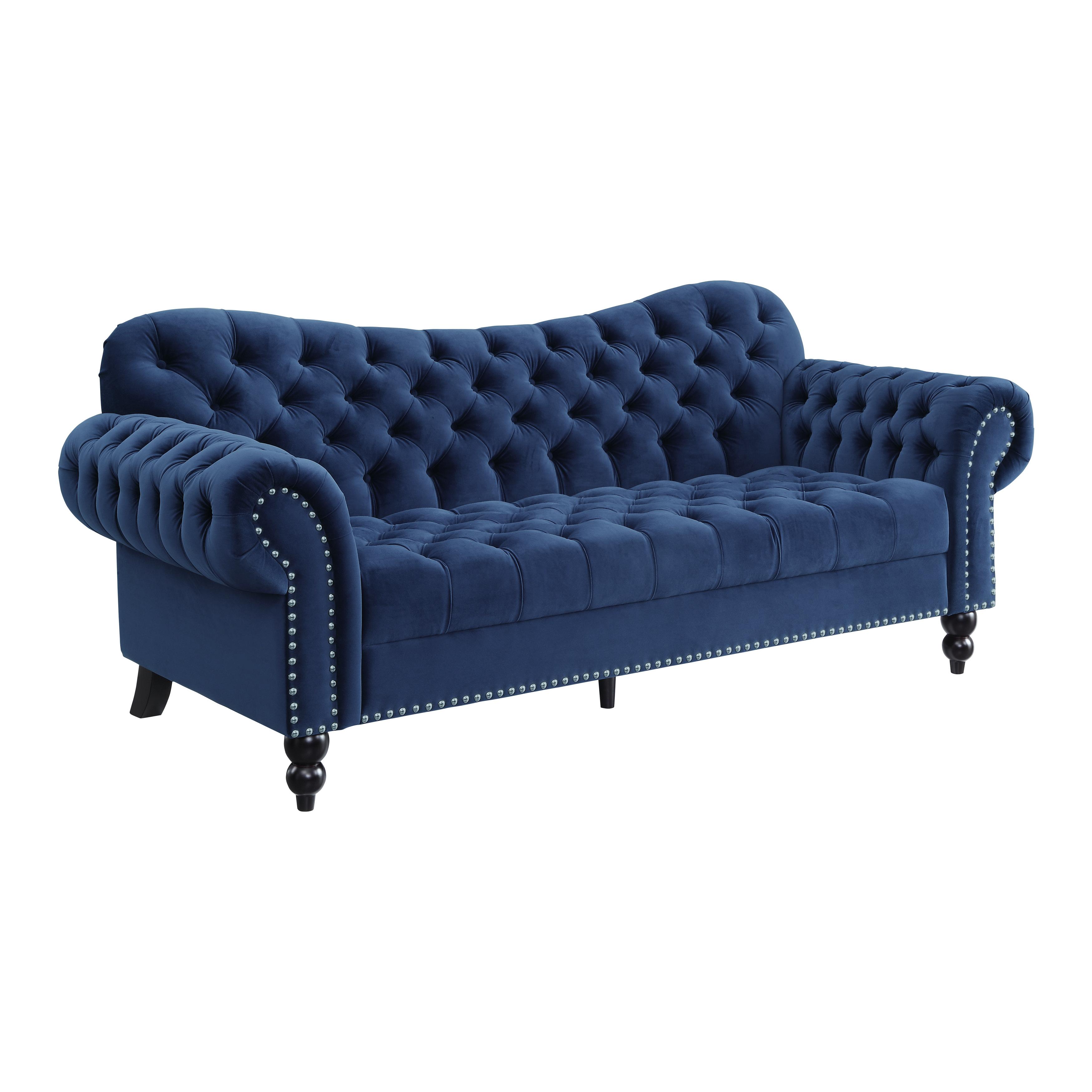 

    
Glam Navy Blue Velvet Sofa Homelegance 9330BU-3 Rosalie
