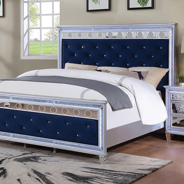 

    
Glam Navy & Silver Solid Wood Queen Bed Furniture of America CM7541NV-Q Mairead
