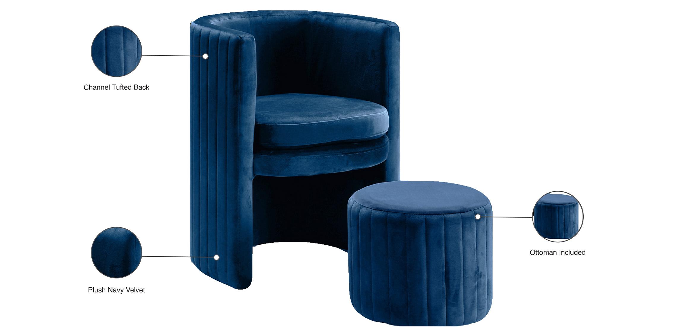 

    
555Navy-Set-4 Glam Navy Velvet Accent Chair & Ottoman Set 4Pcs SELENA 555Navy Meridian Modern
