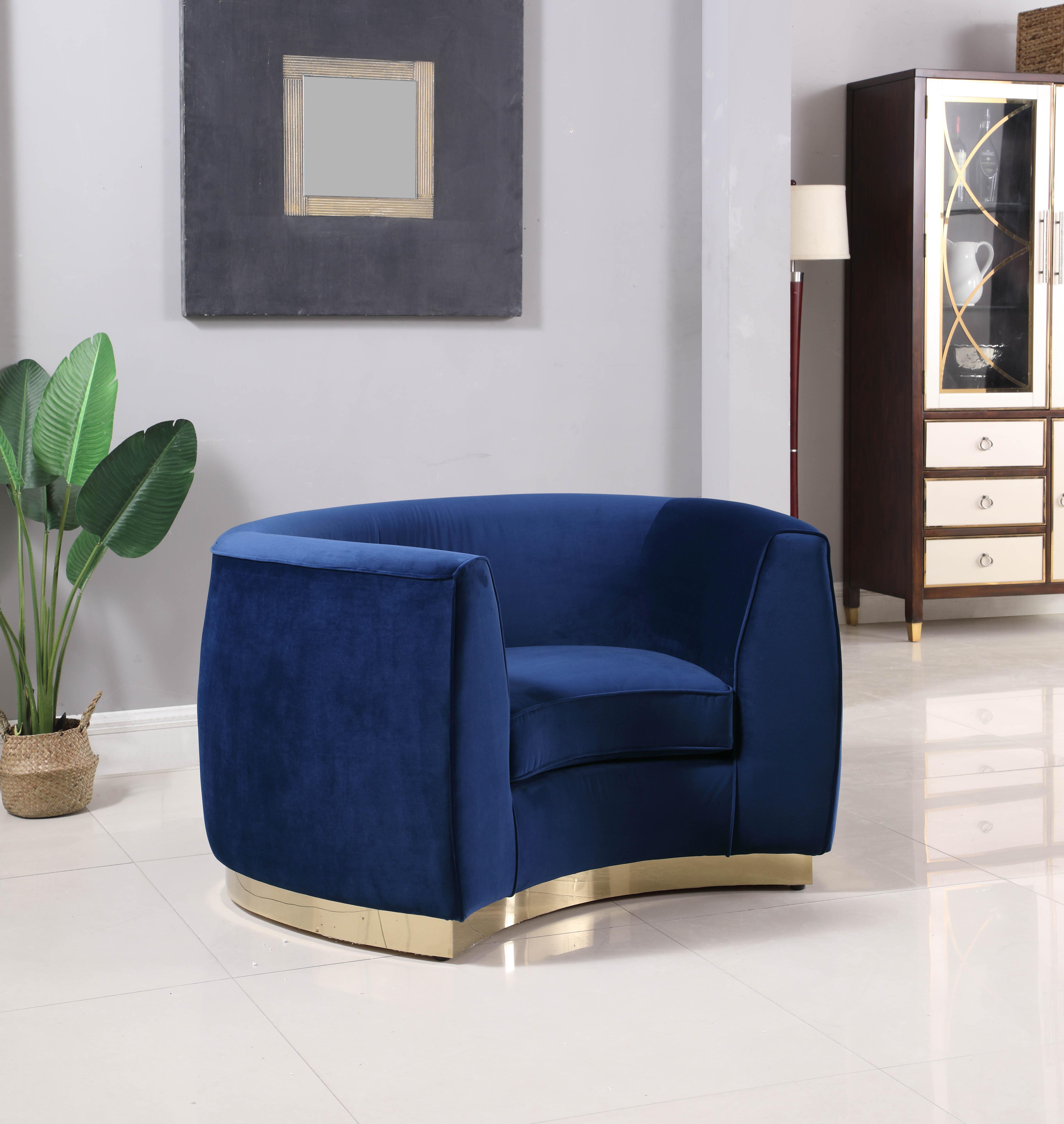 Contemporary, Modern Arm Chair Julian 620Navy-C 620Navy-C in Navy, Gold Soft Velvet
