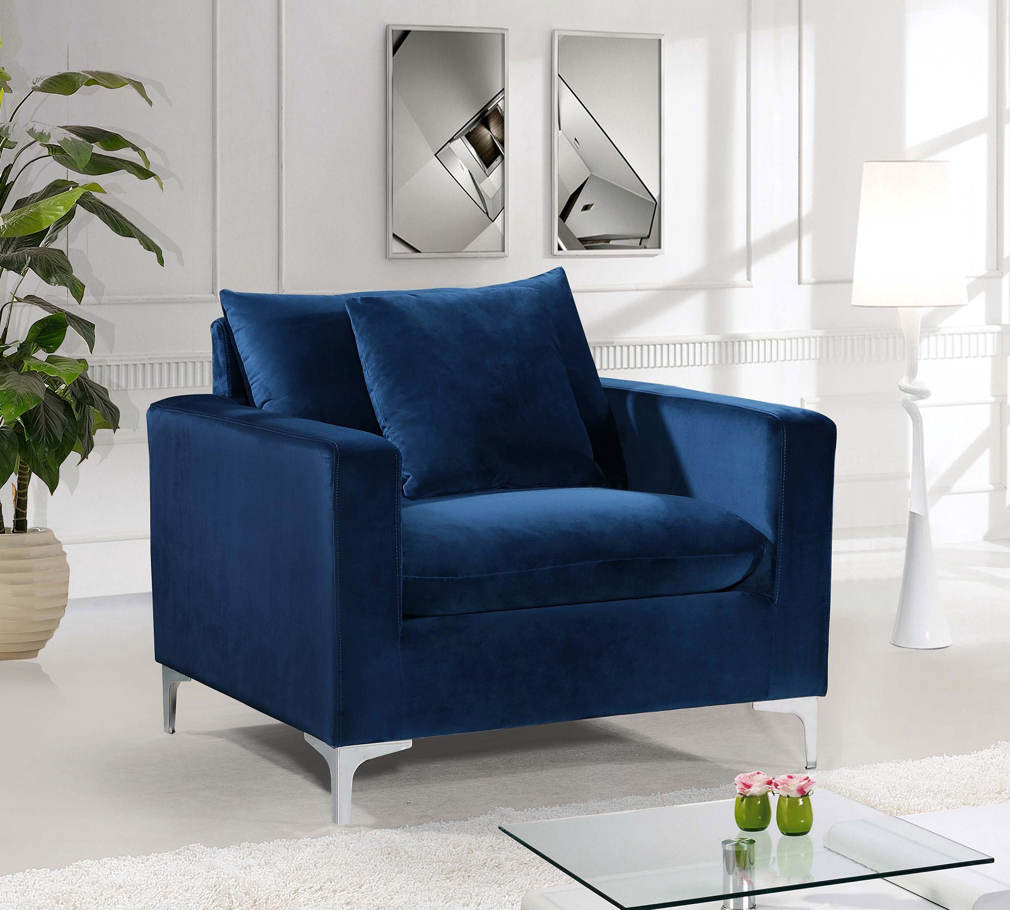 Contemporary Arm Chair Naomi 633Navy-C 633Navy-C in Navy blue Velvet