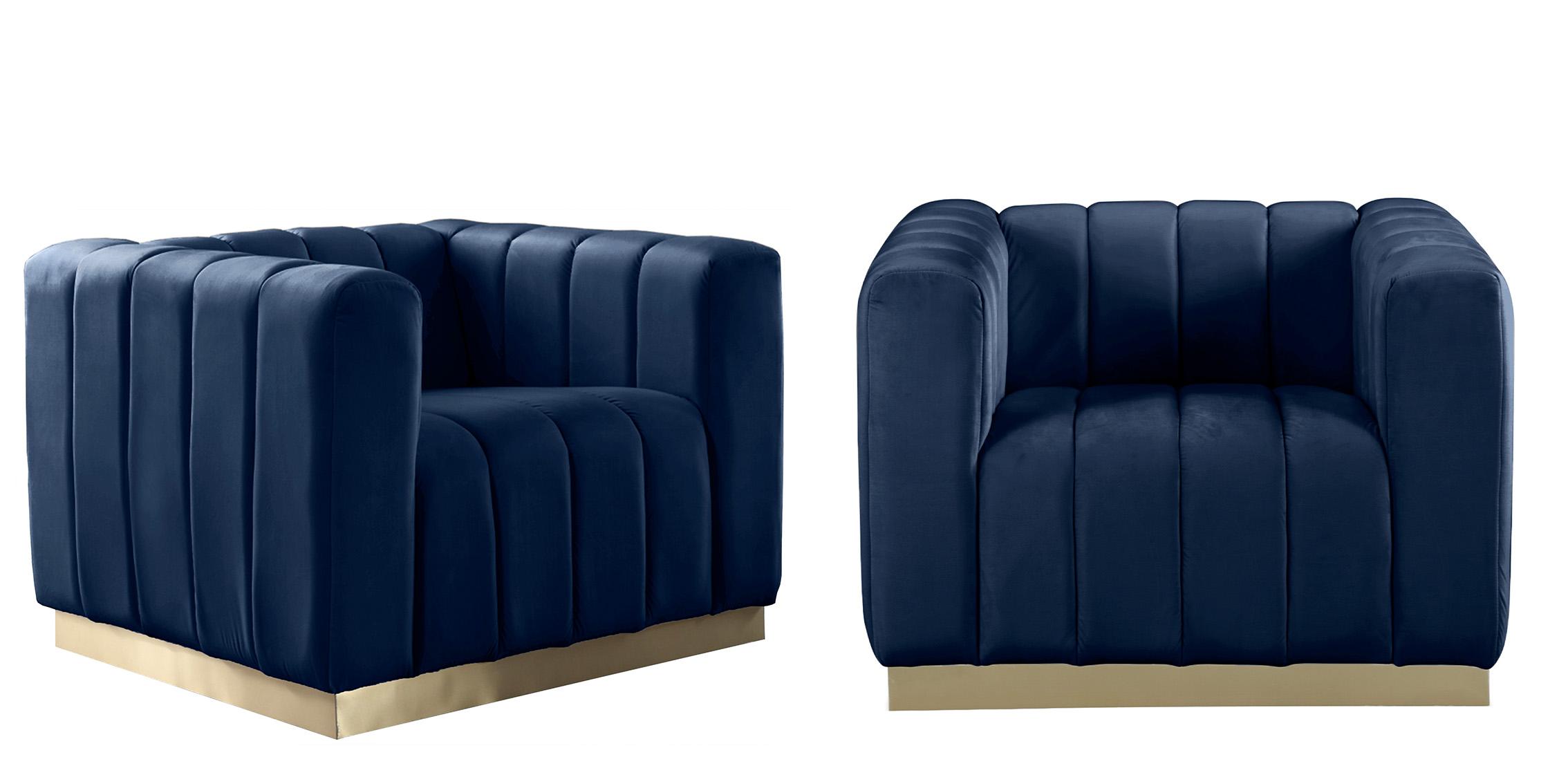 

        
Meridian Furniture MARLON 603Navy-C-Set-2 Arm Chair Set Navy/Gold Velvet 704831408683
