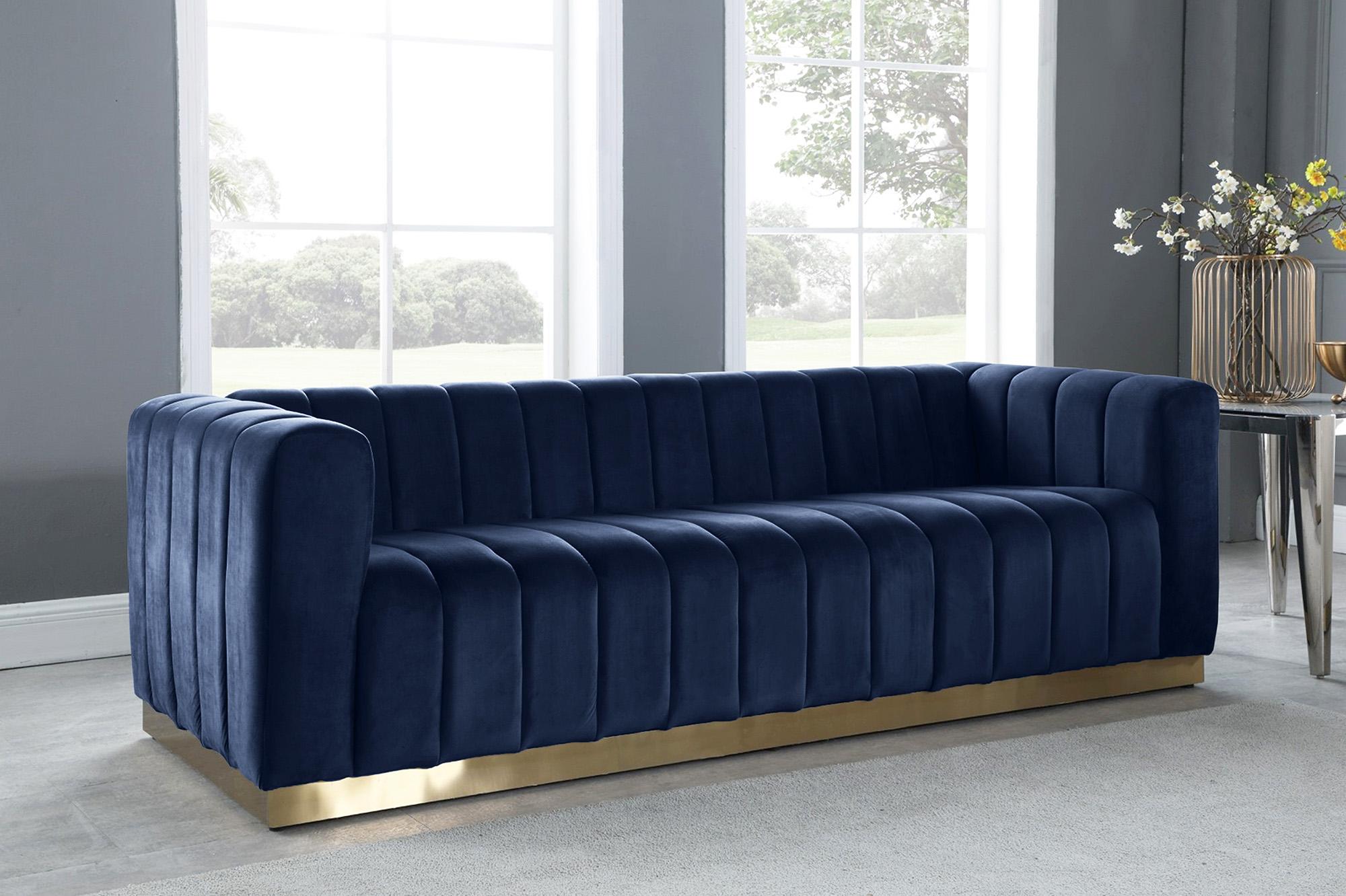 

        
Meridian Furniture MARLON 603Navy-S Sofa Navy/Gold Velvet 704831408669
