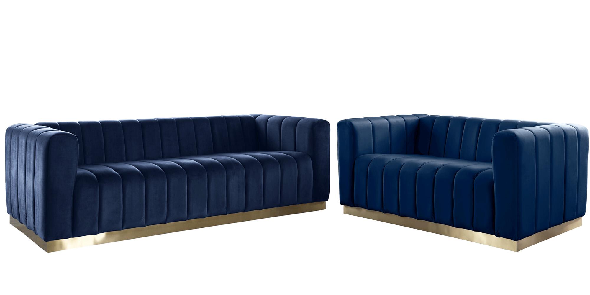

    
Glam Navy Velvet Channel Tufted Sofa Set 2Pcs MARLON 603Navy-S Meridian Modern
