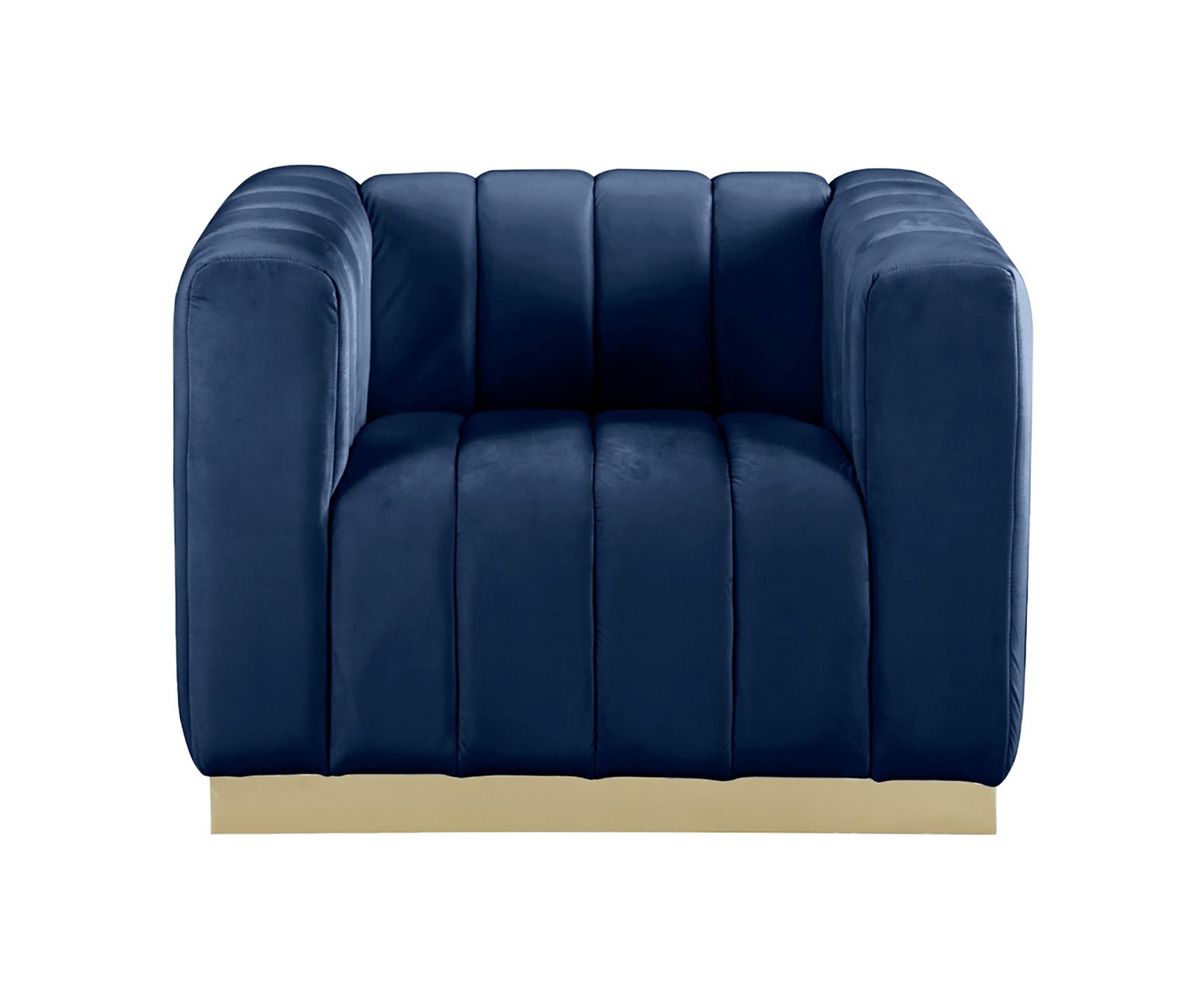 

    
 Shop  Glam Navy Velvet Channel Tufted Sofa Set 3Pcs MARLON 603Navy-S Meridian Modern
