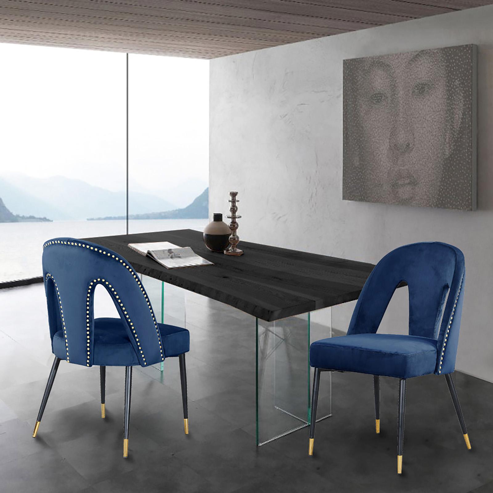 

    
Glam Navy Velvet Dining Chair Set 2Pcs AKOYA 794Navy-C Meridian Contemporary

