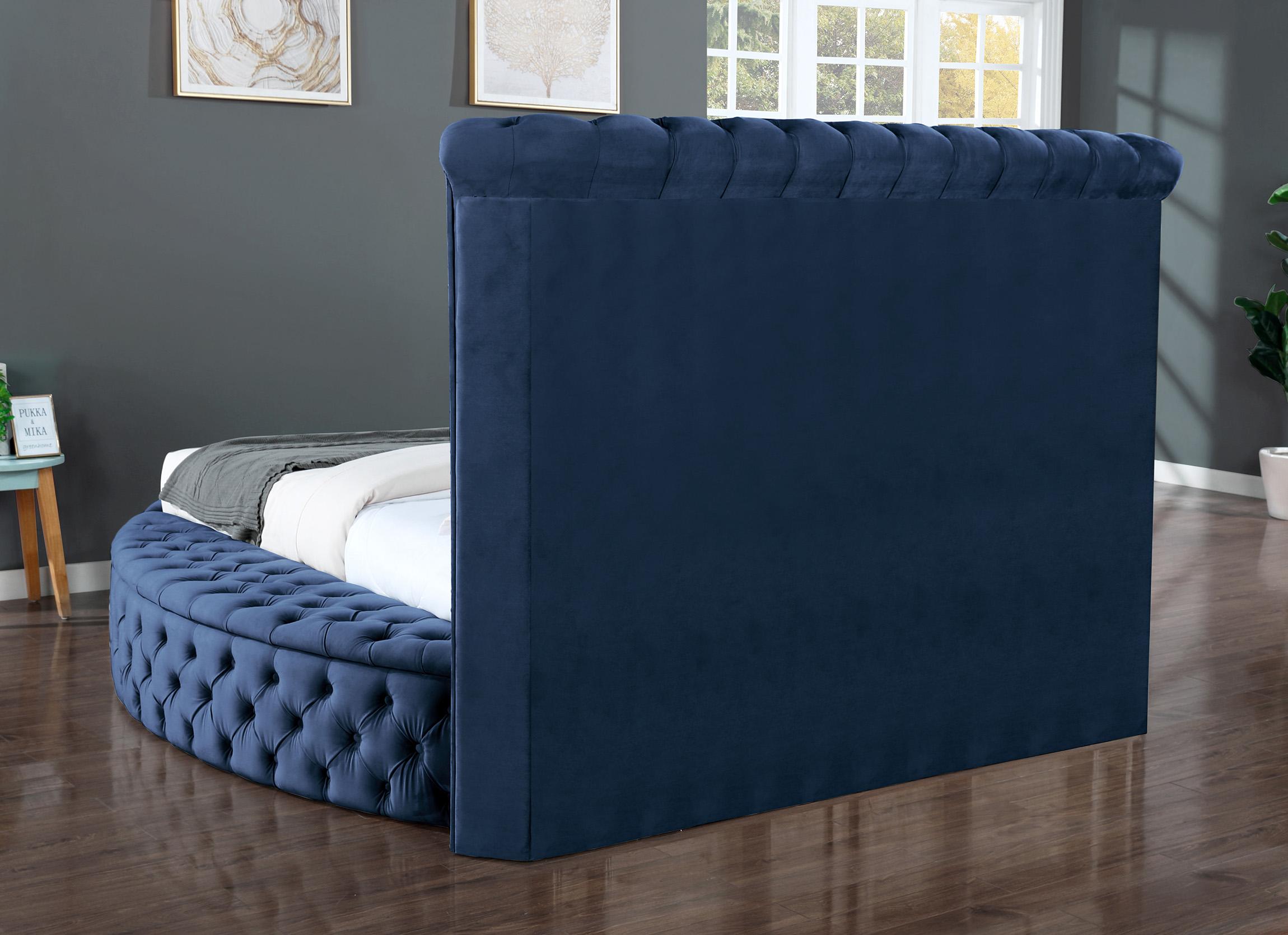 

    
 Order  Glam NAVY Velvet KING Tufted Bed Set 4Pcs HAZEL Galaxy Home Contemporary Modern
