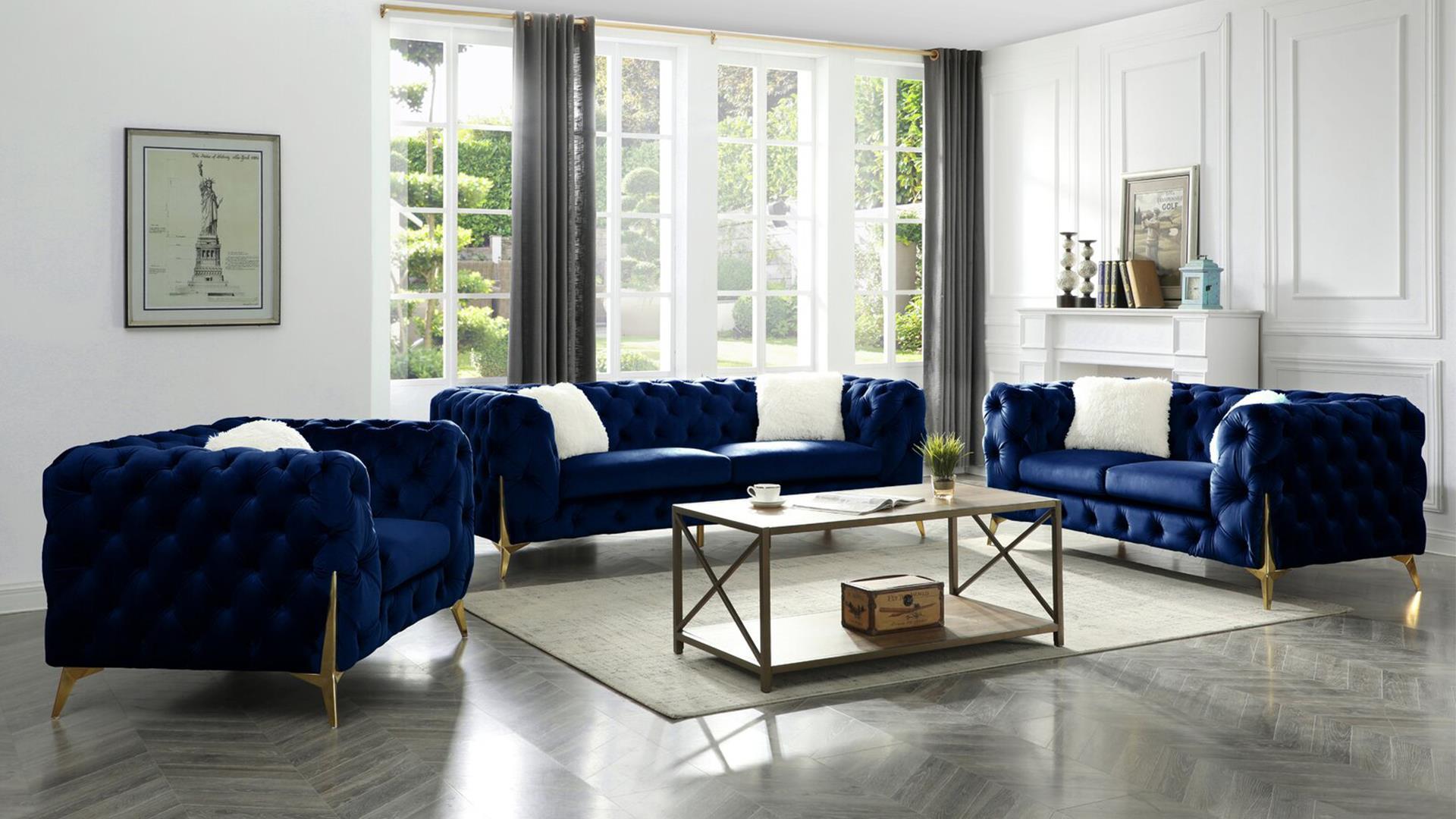 

    
Glam NAVY Velvet Sofa Set 3 Pcs MODERNO Galaxy Home Contemporary Modern
