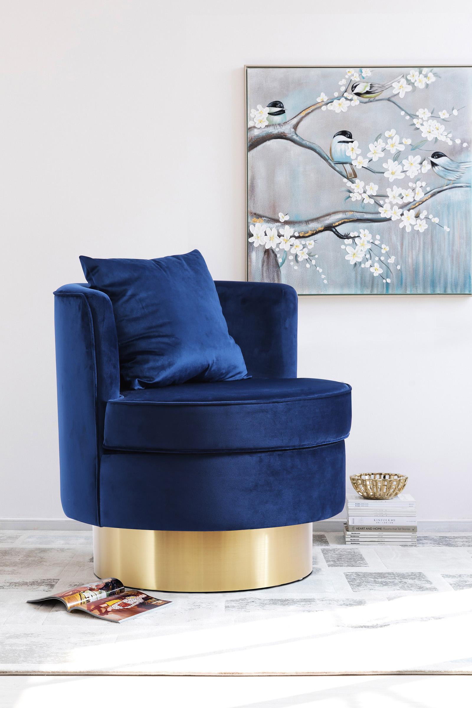 

    
Glam Navy Velvet Swivel Accent Chair 576Navy KENDRA Meridian Modern Contemporary
