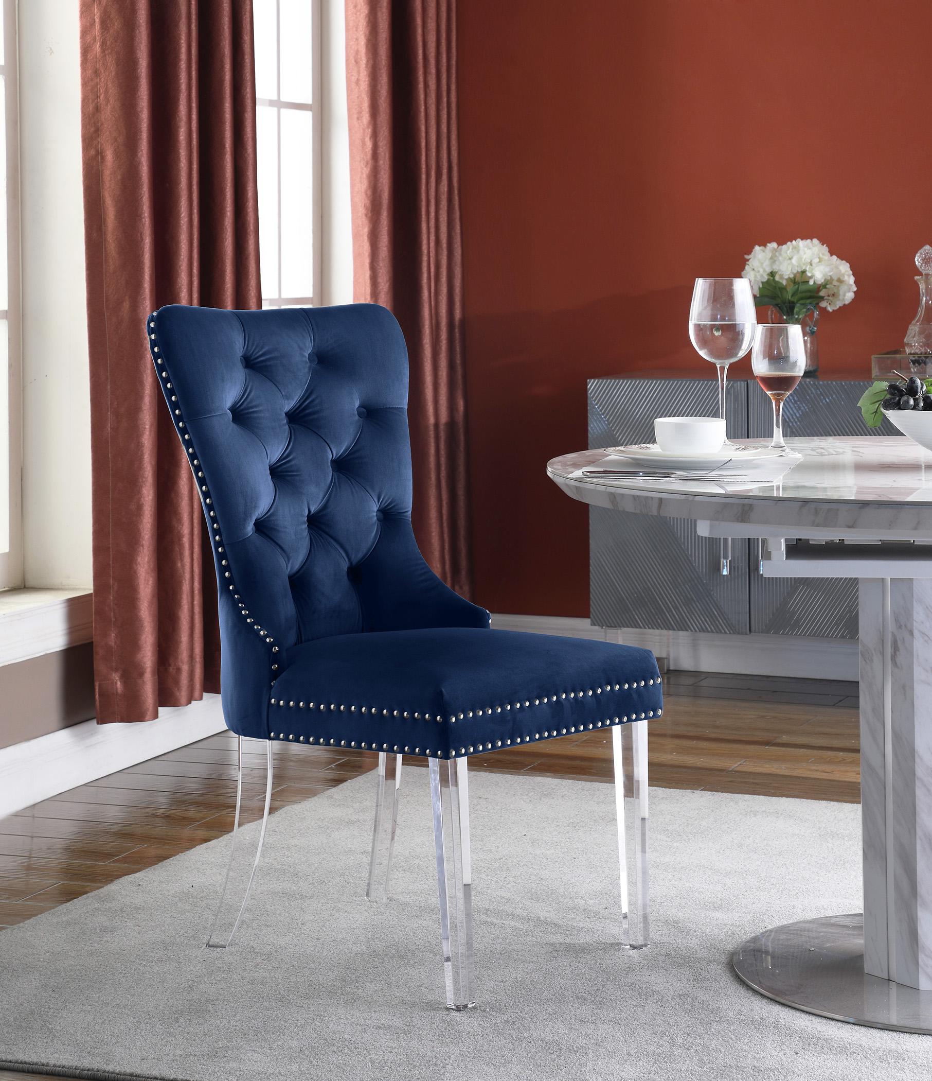 

    
Glam Navy Velvet Tufted Dining Chair Set 2Pcs MILEY 746Navy-C Meridian Modern
