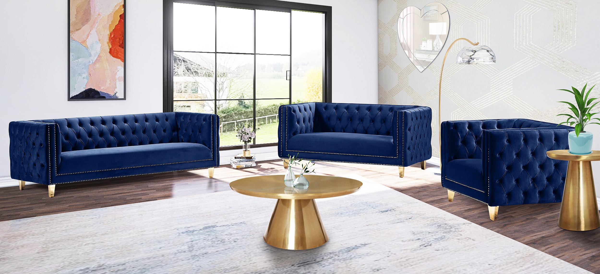 

    
 Shop  Glam Navy Velvet Sofa Set 2Pcs MICHELLE 652Navy Meridian Contemporary Modern
