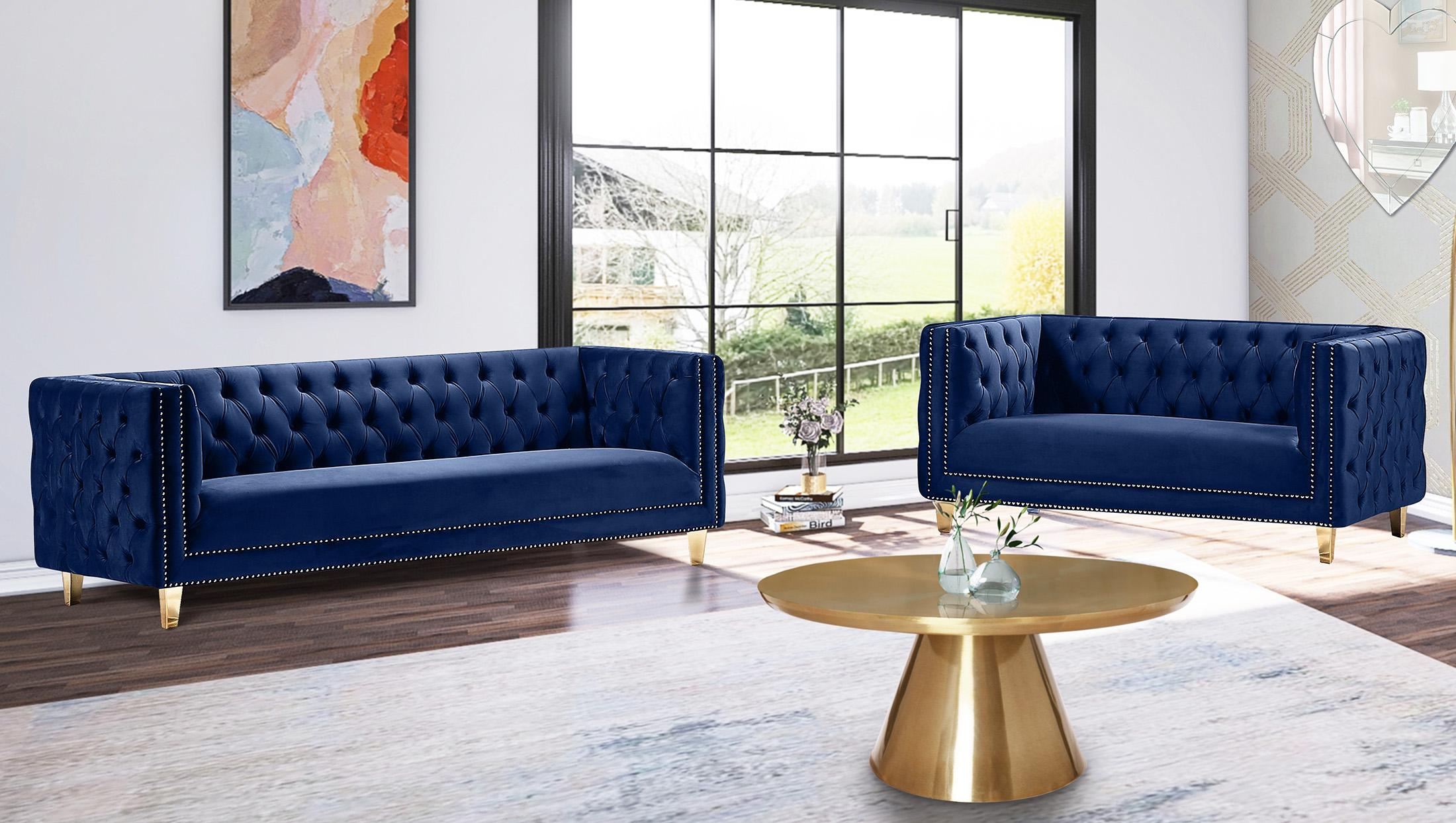 

    
Glam Navy Velvet Sofa Set 2Pcs MICHELLE 652Navy Meridian Contemporary Modern
