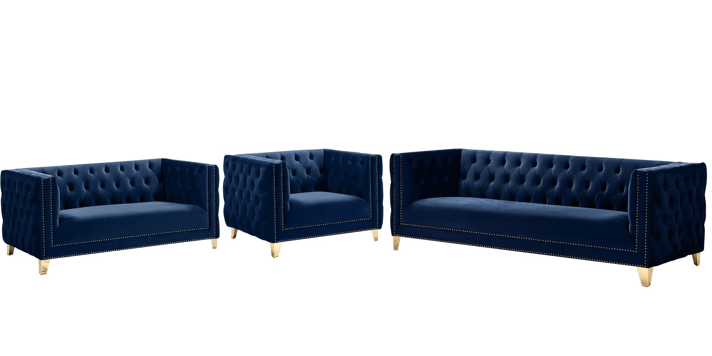 

    
Glam Navy Velvet Sofa Set 3Pcs MICHELLE 652Navy Meridian Contemporary Modern
