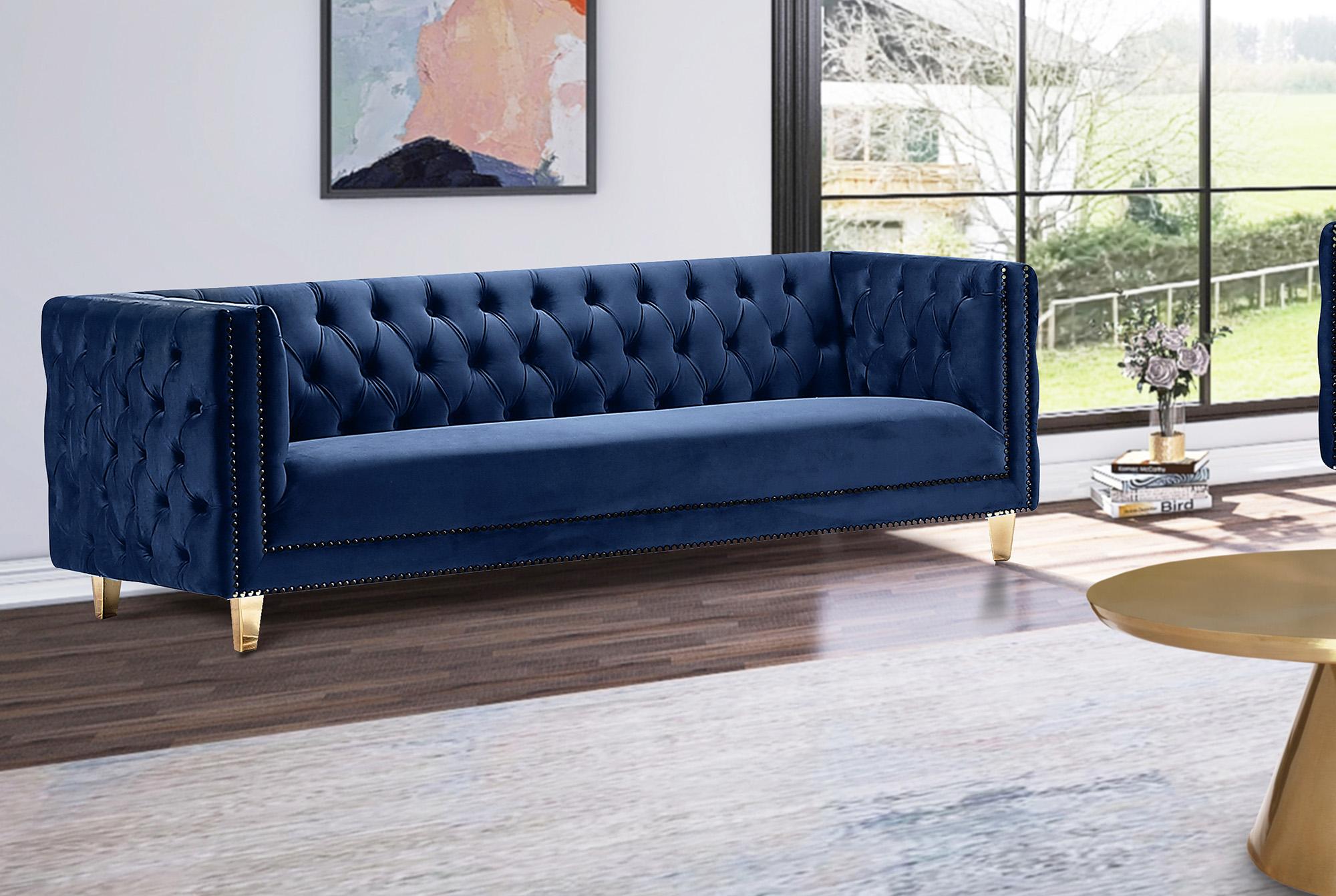 

    
 Photo  Glam Navy Velvet Sofa Set 3Pcs MICHELLE 652Navy Meridian Contemporary Modern
