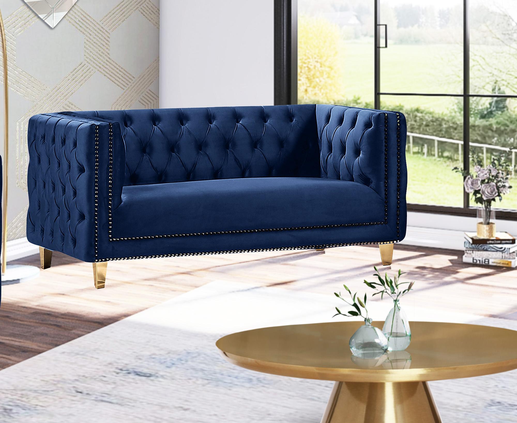 

    
Glam Navy Velvet Sofa Set 3Pcs MICHELLE 652Navy Meridian Contemporary Modern

