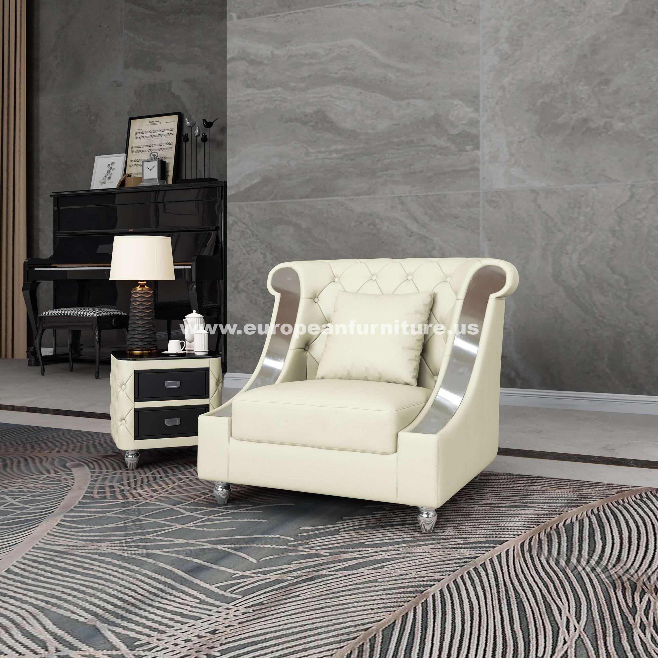 Contemporary, Modern Arm Chairs MAYFAIR EF-90280-C in Off-White Leather
