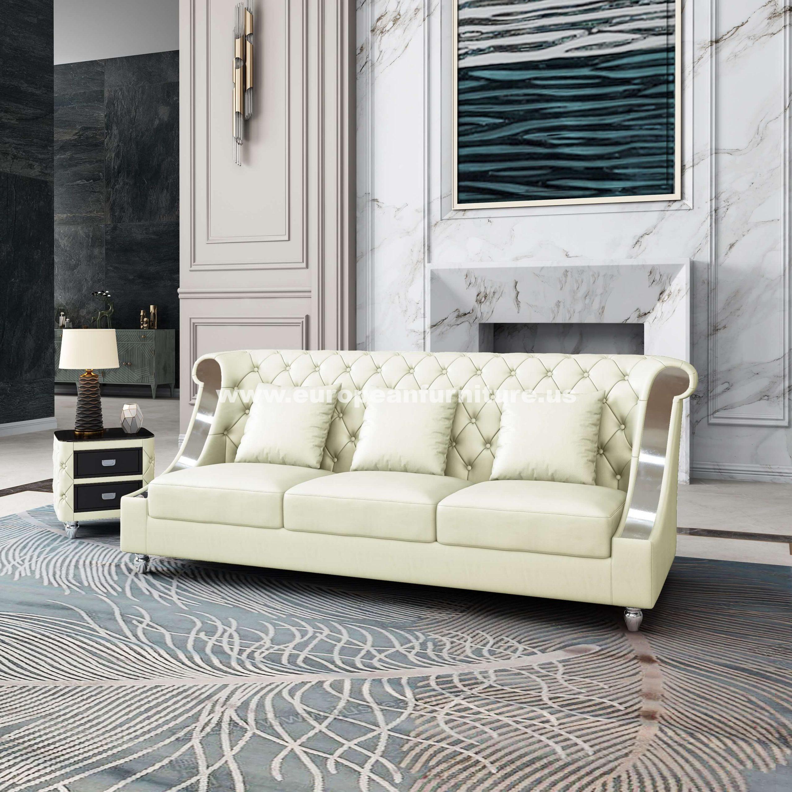 Contemporary, Modern Sofa MAYFAIR EF-90280-S in Off-White Leather