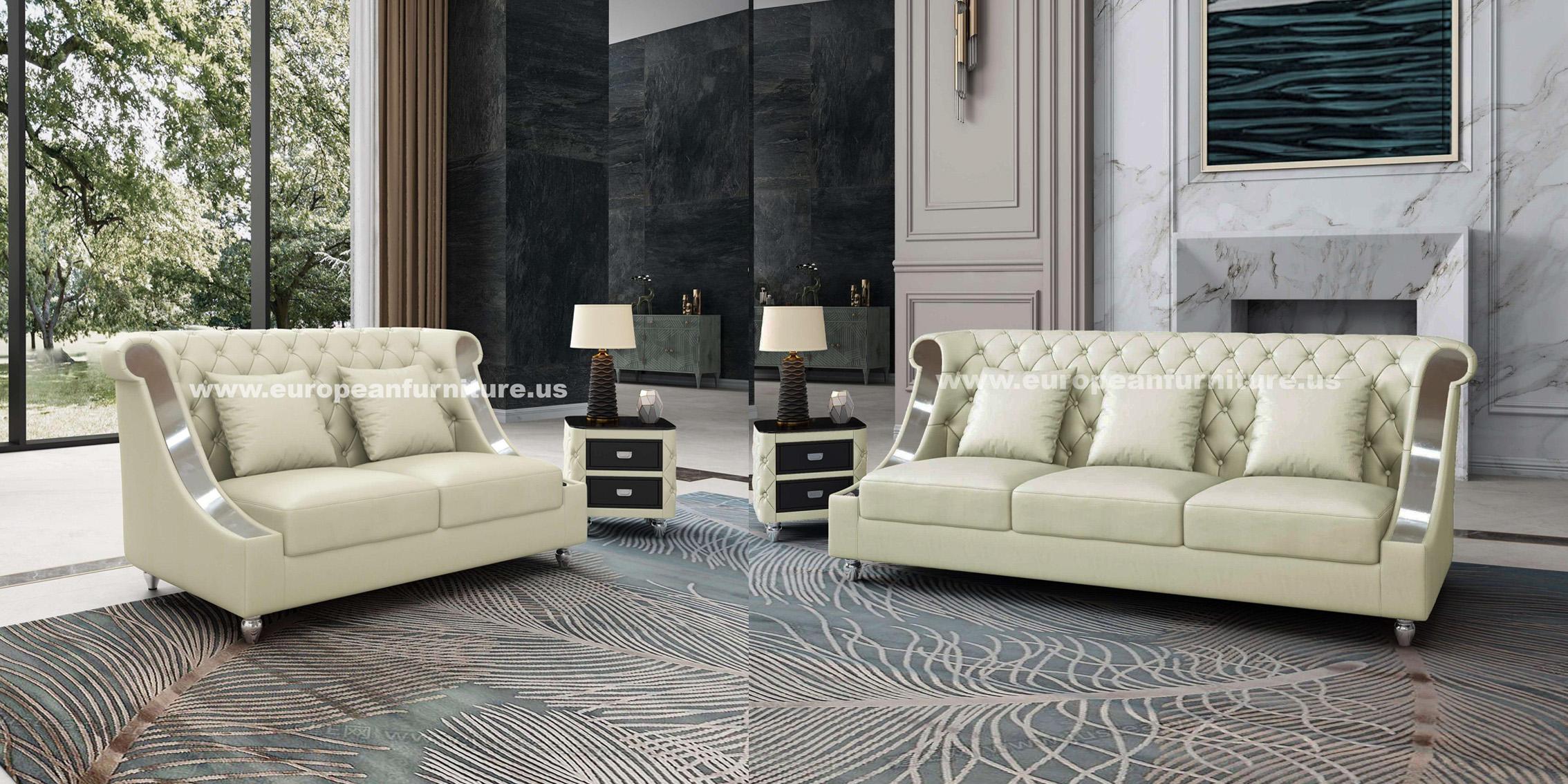 

    
Glam Off-White Italian Leather MAYFAIR Sofa Set 2Pcs EUROPEAN FURNITURE Modern
