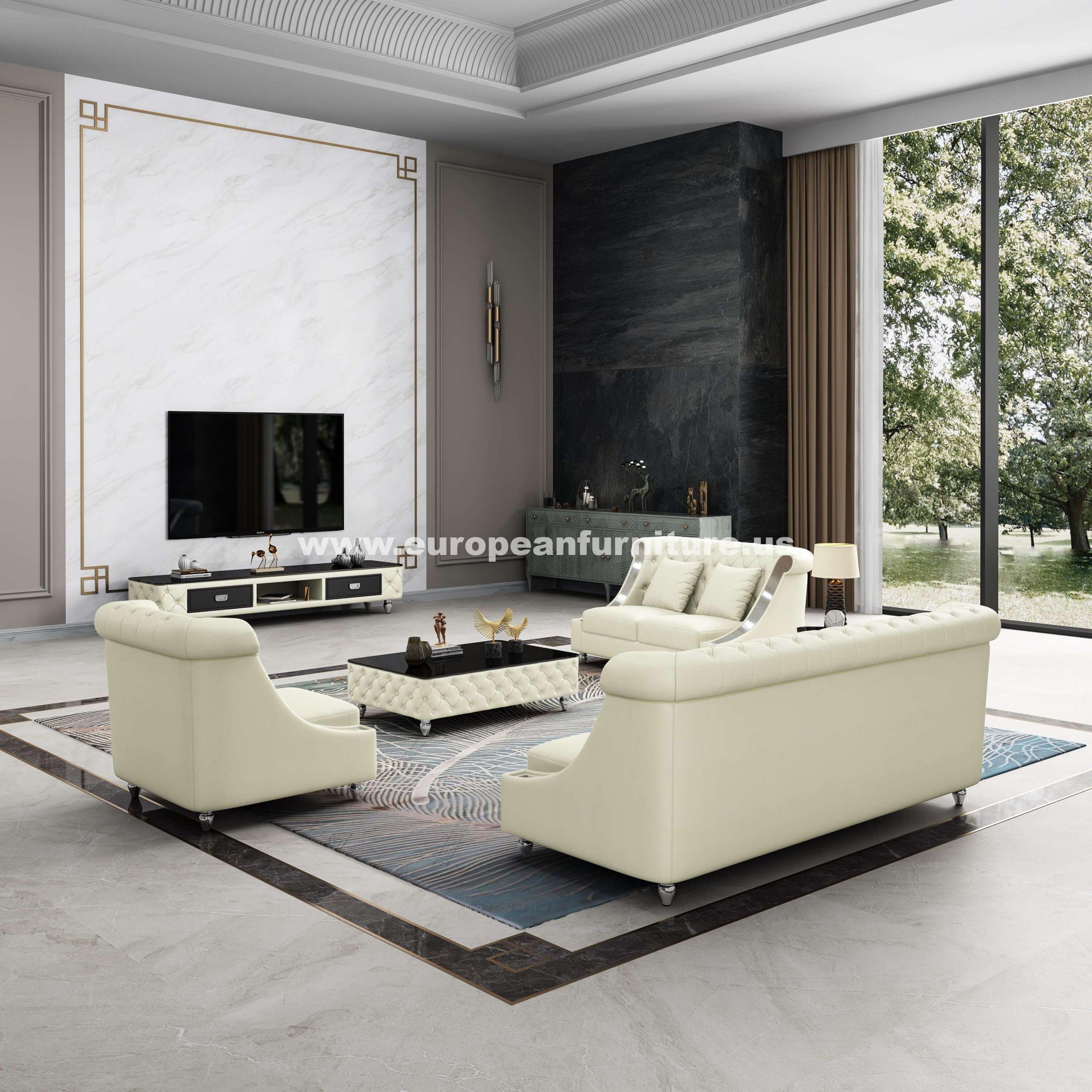 

    
Glam Off-White Italian Leather MAYFAIR Sofa Set 3Pcs EUROPEAN FURNITURE Modern
