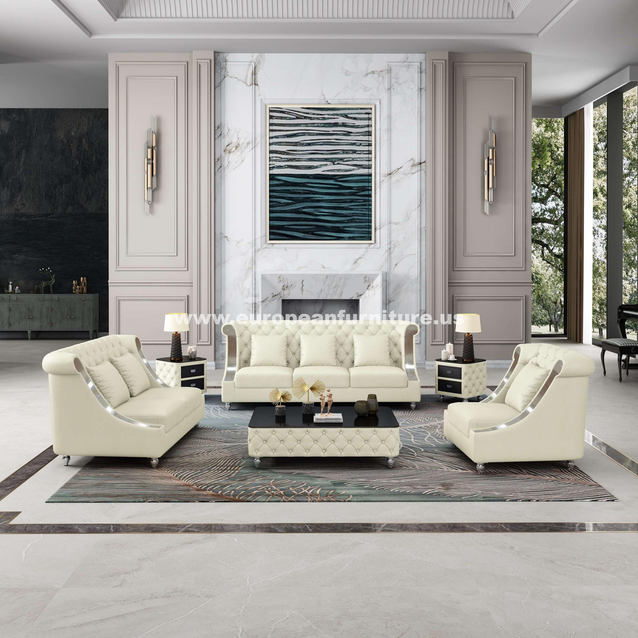 

    
 Shop  Glam Off-White Italian Leather MAYFAIR Sofa Set 3Pcs EUROPEAN FURNITURE Modern

