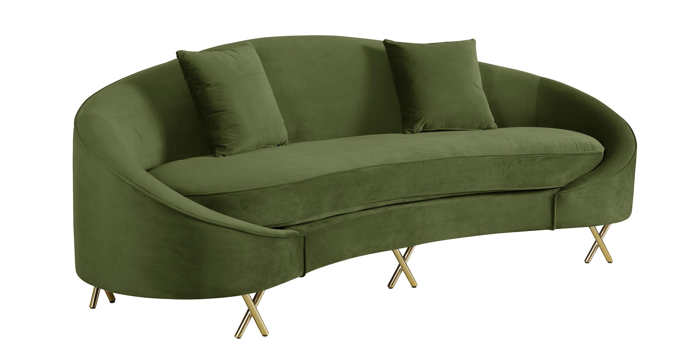 

    
Glam Olive Velvet Gold Steel Legs Sofa SERPENTINE 679Olive-S Meridian Modern
