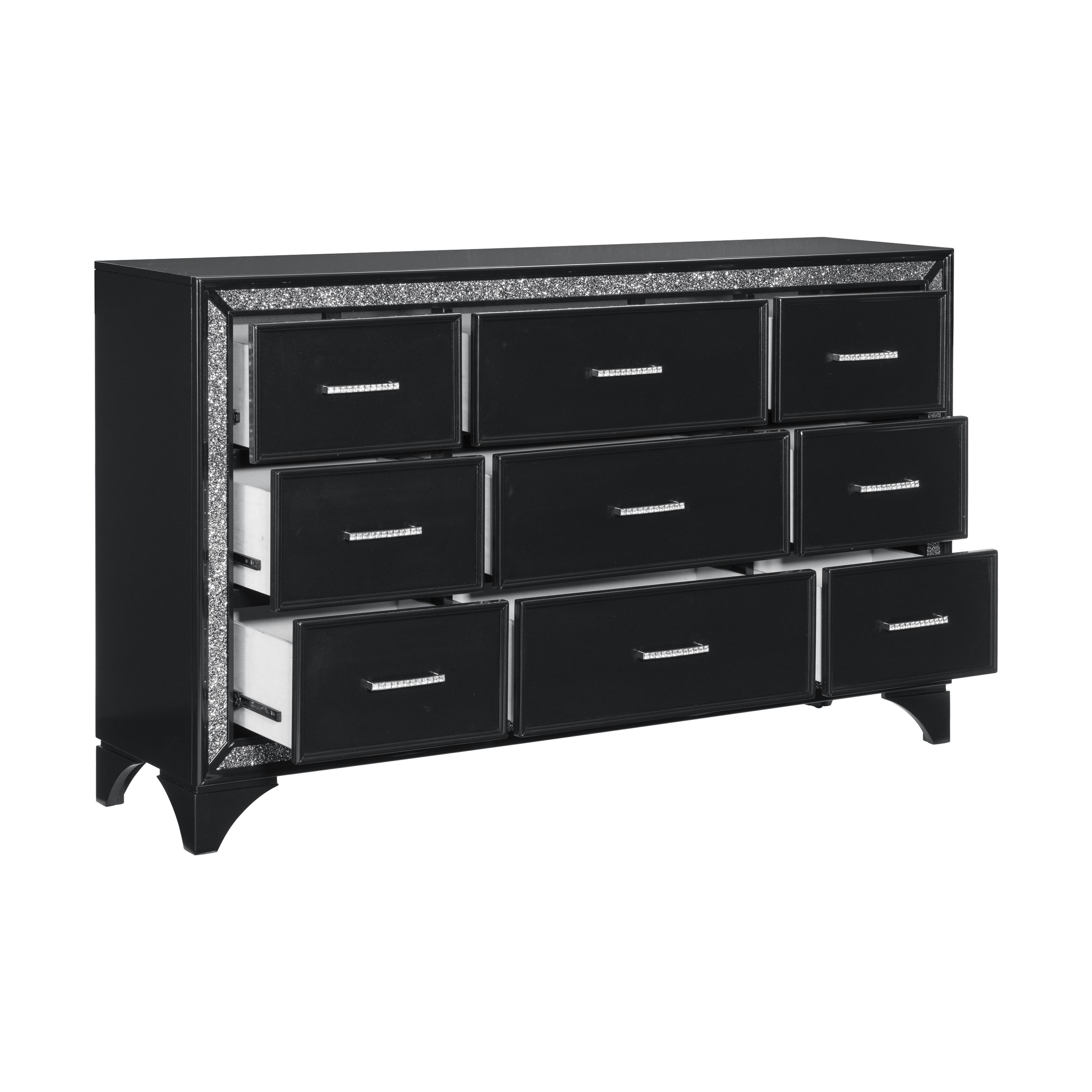 

    
Glam Pearl Black Metallic Wood Dresser Homelegance 1572BK-5 Salon
