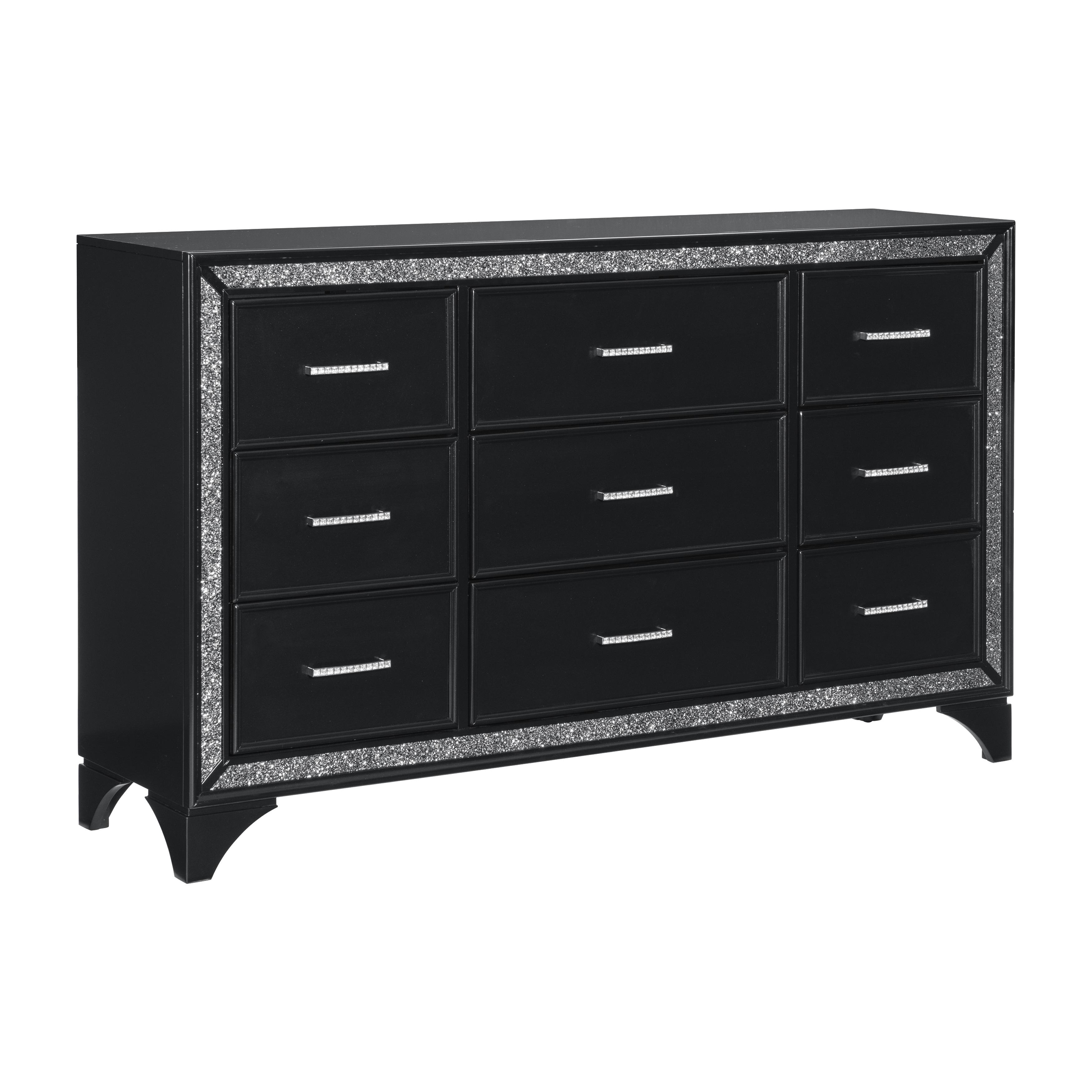 

    
Glam Pearl Black Metallic Wood Dresser w/Mirror Homelegance 1572BK-5*6 Salon
