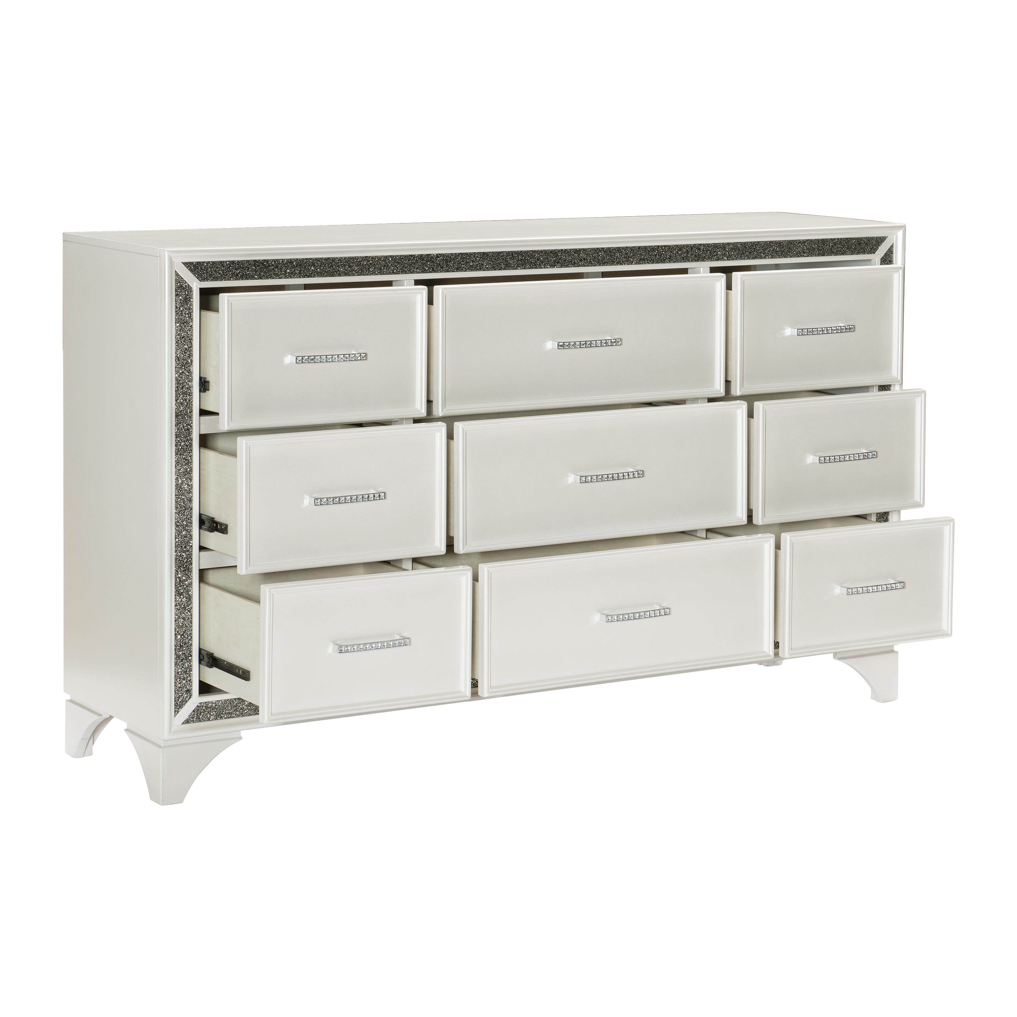 

    
Glam Pearl White Metallic Wood Dresser Homelegance 1572W-5 Salon
