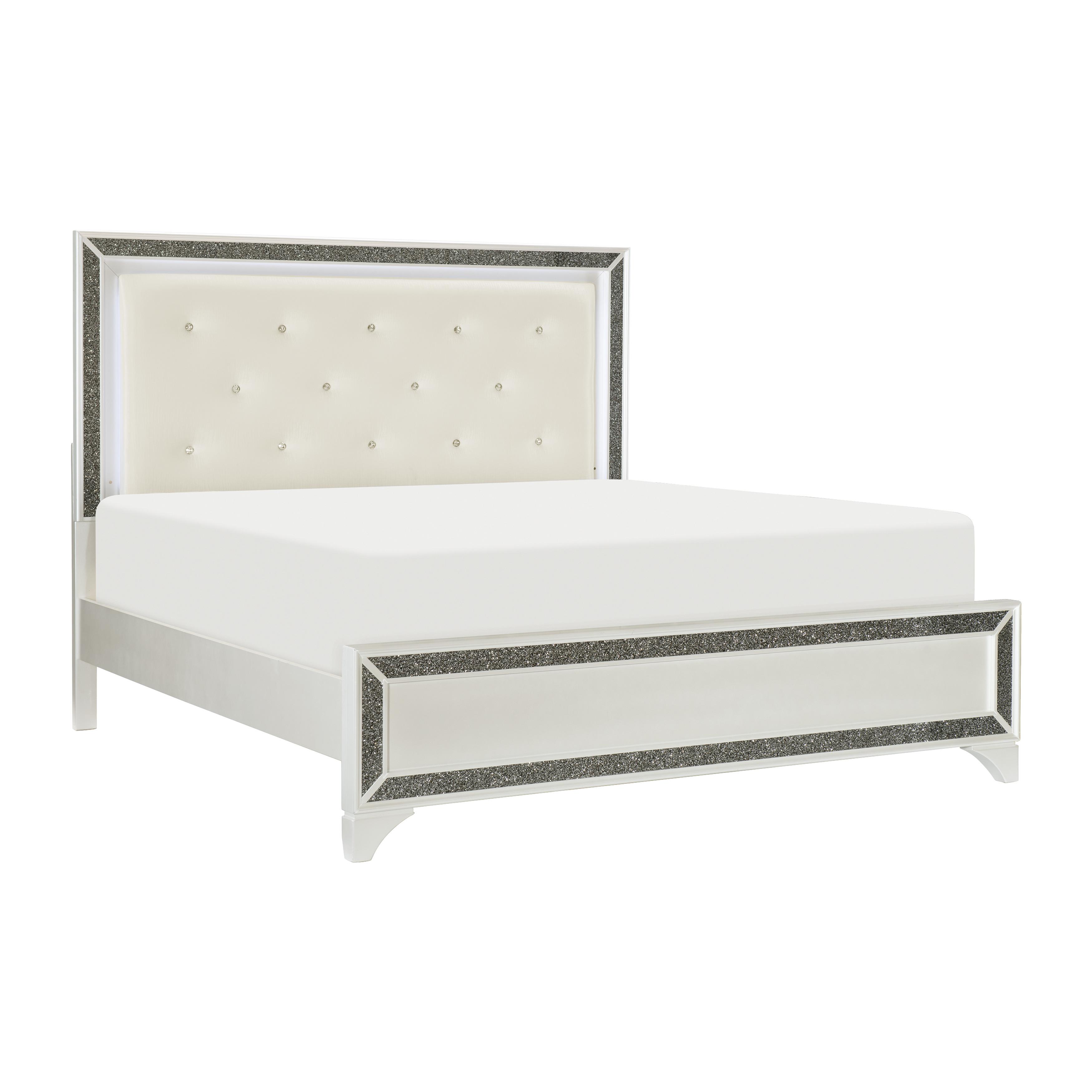 Modern Bed 1572W-1* Salon 1572W-1* in Pearl White Faux Leather