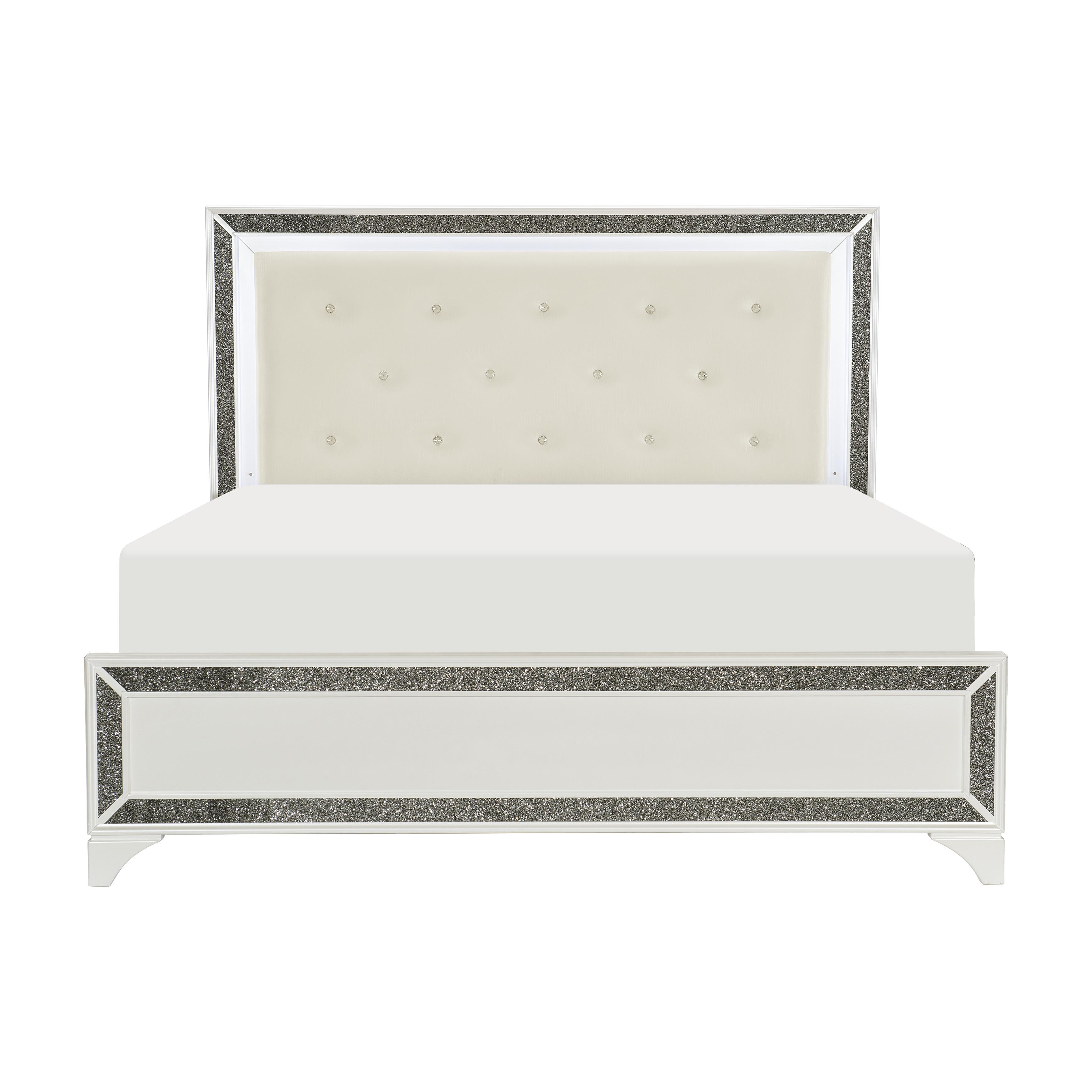

    
Glam Pearl White Metallic Wood Queen Bed Homelegance 1572W-1* Salon
