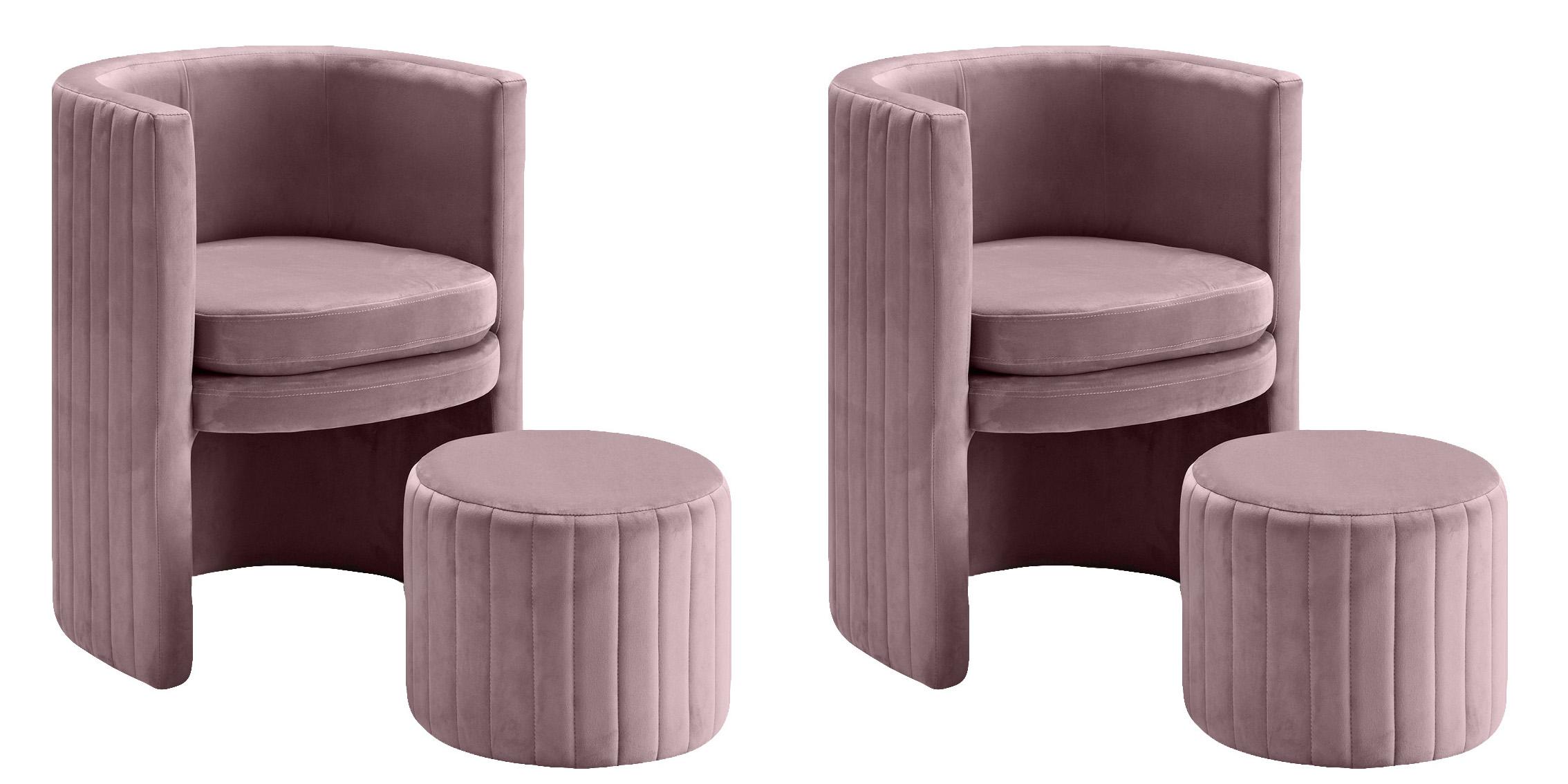 

    
Glam Pink Velvet Accent Chair & Ottoman Set 4Pcs SELENA 555Pink Meridian Modern
