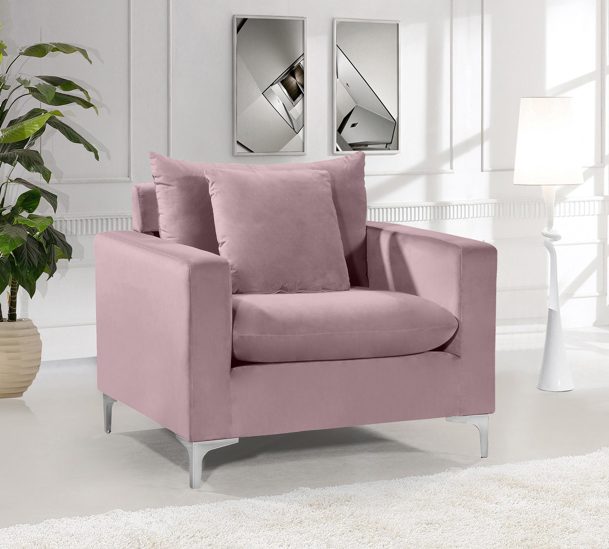 Contemporary Arm Chair Naomi 633Pink-C 633Pink-C in Chrome, Pink, Gold Velvet