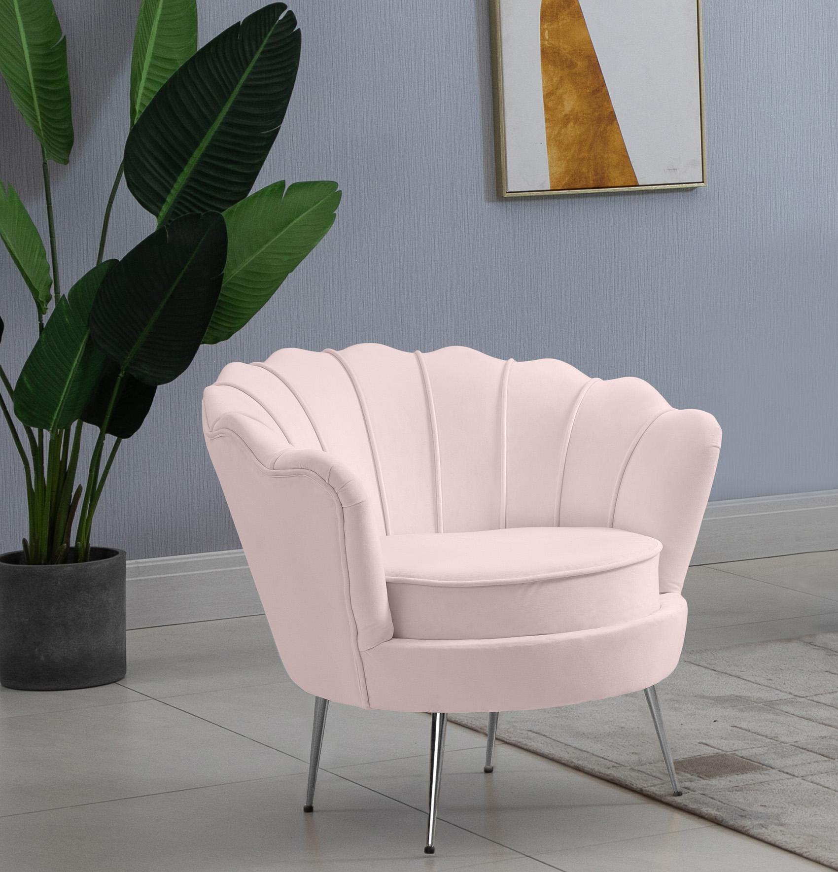 

    
Glam PINK Velvet Channel Tufted Arm Chair GARDENIA 684Pink-C Meridian Modern
