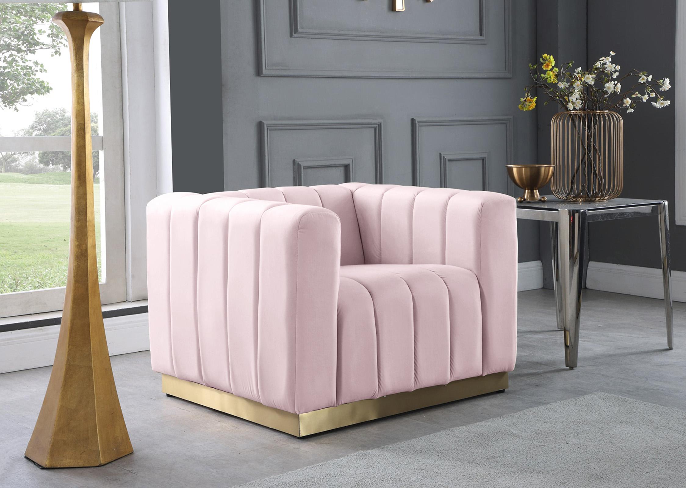 

    
Glam Pink Velvet Channel Tufted Chair MARLON 603Pink-C Meridian Modern
