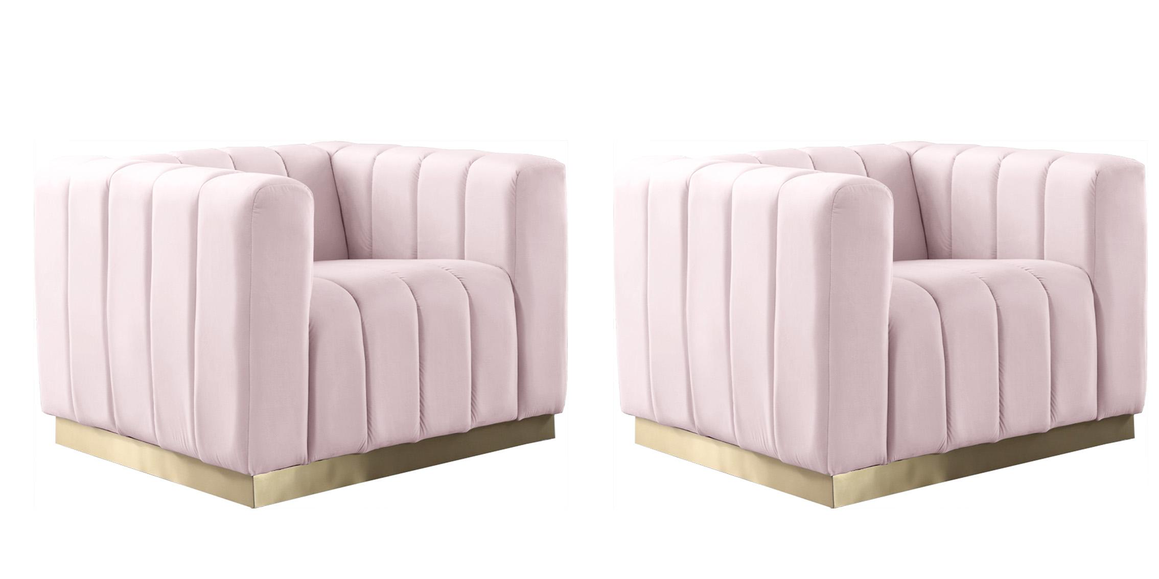 

    
Glam Pink Velvet Channel Tufted Chair Set 2Pcs MARLON 603Pink-C Meridian Modern
