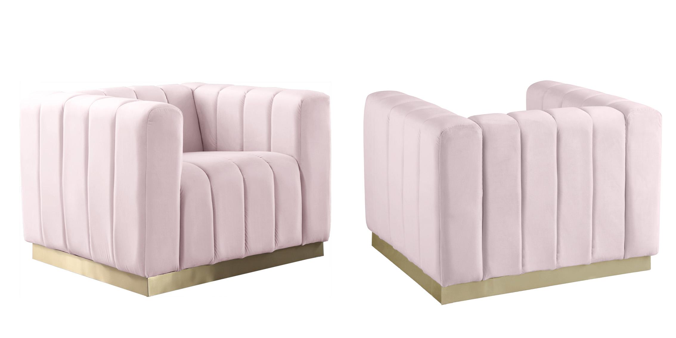 

    
Glam Pink Velvet Channel Tufted Chair Set 2Pcs MARLON 603Pink-C Meridian Modern
