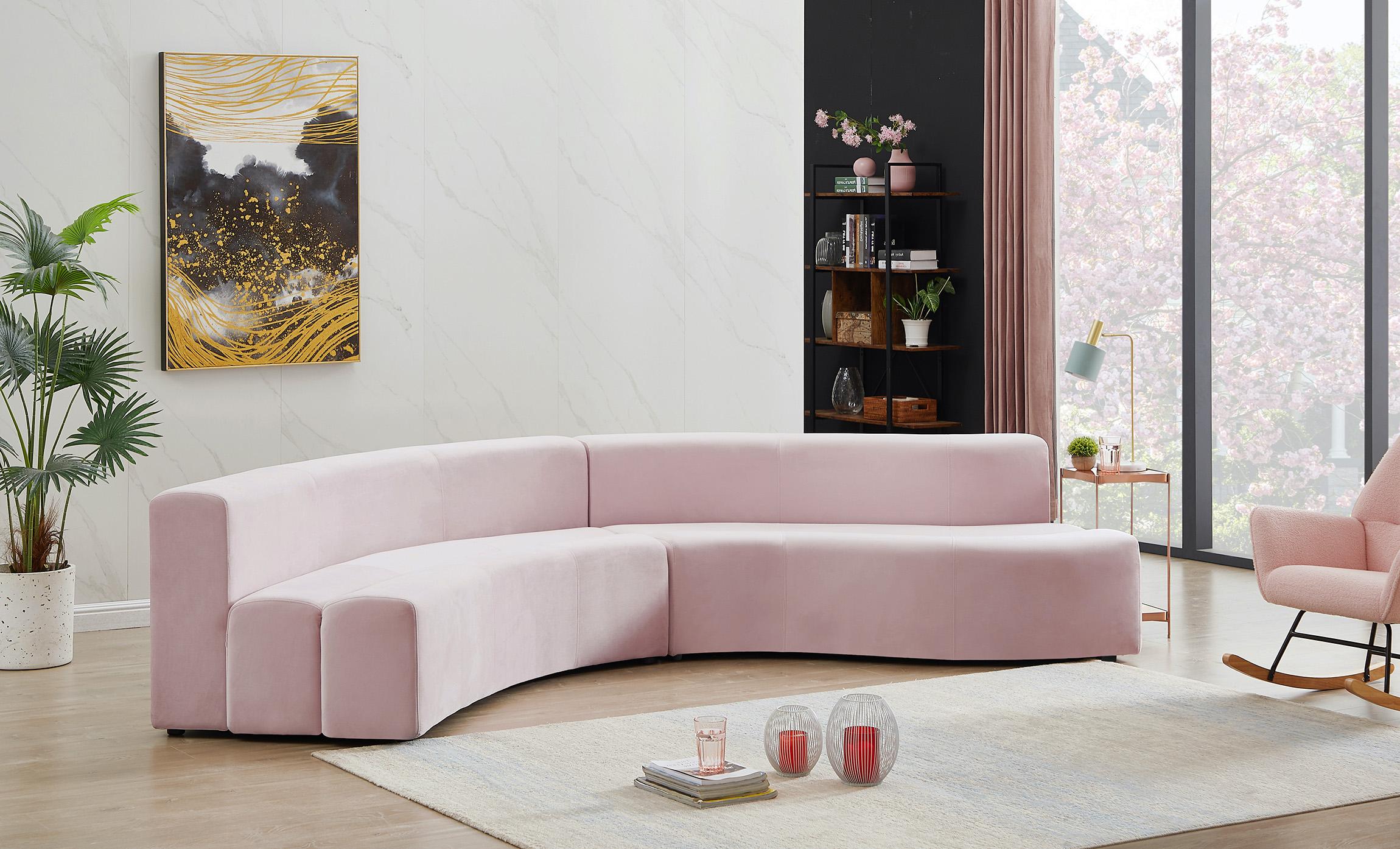 

    
Glam PINK Velvet Channel Tufted Sectional Curl 624Pink Meridian Contemporary
