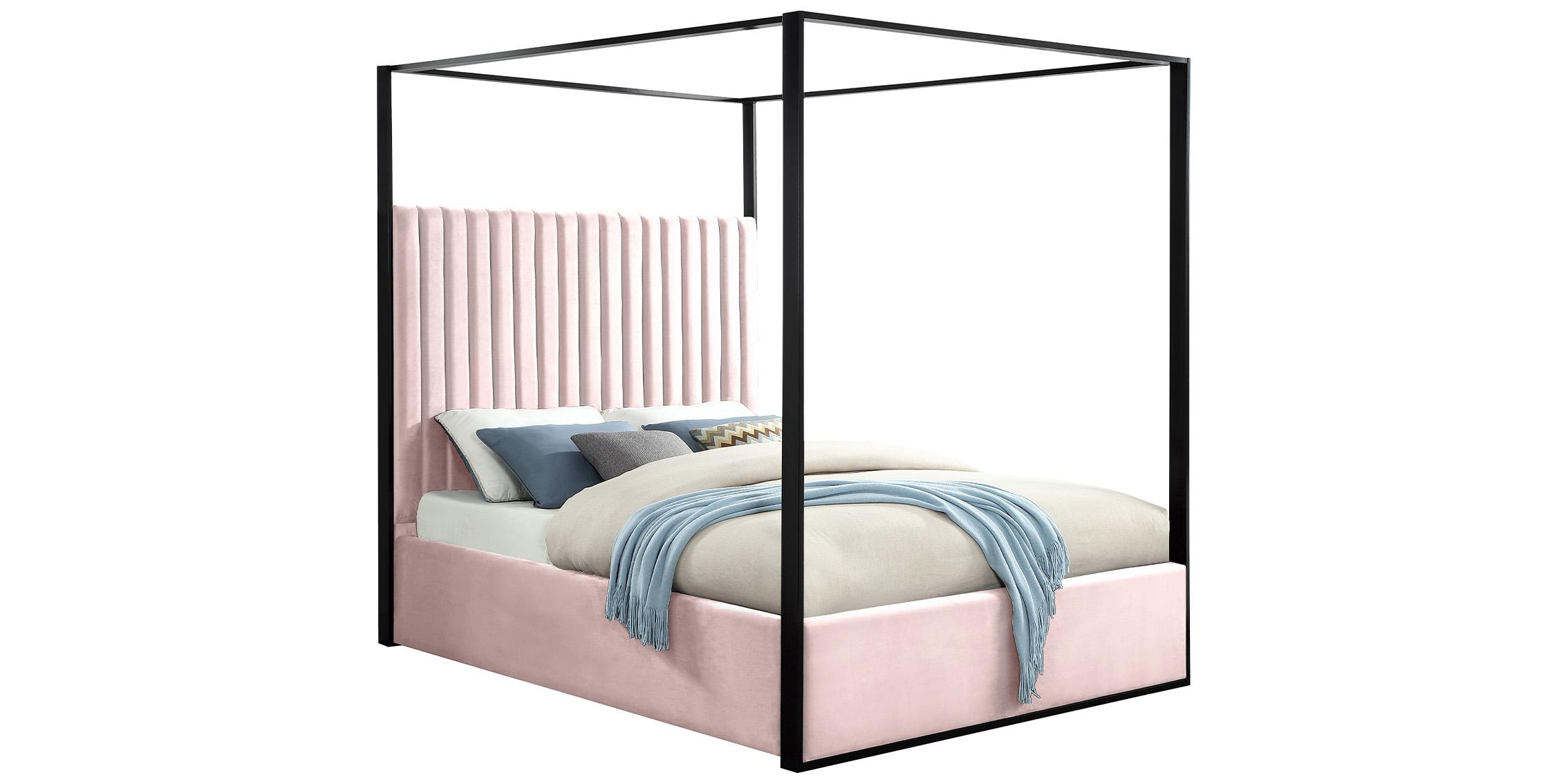 Contemporary, Modern Canopy Bed JAX Pink-K JaxPink-K in Pink, Black Velvet