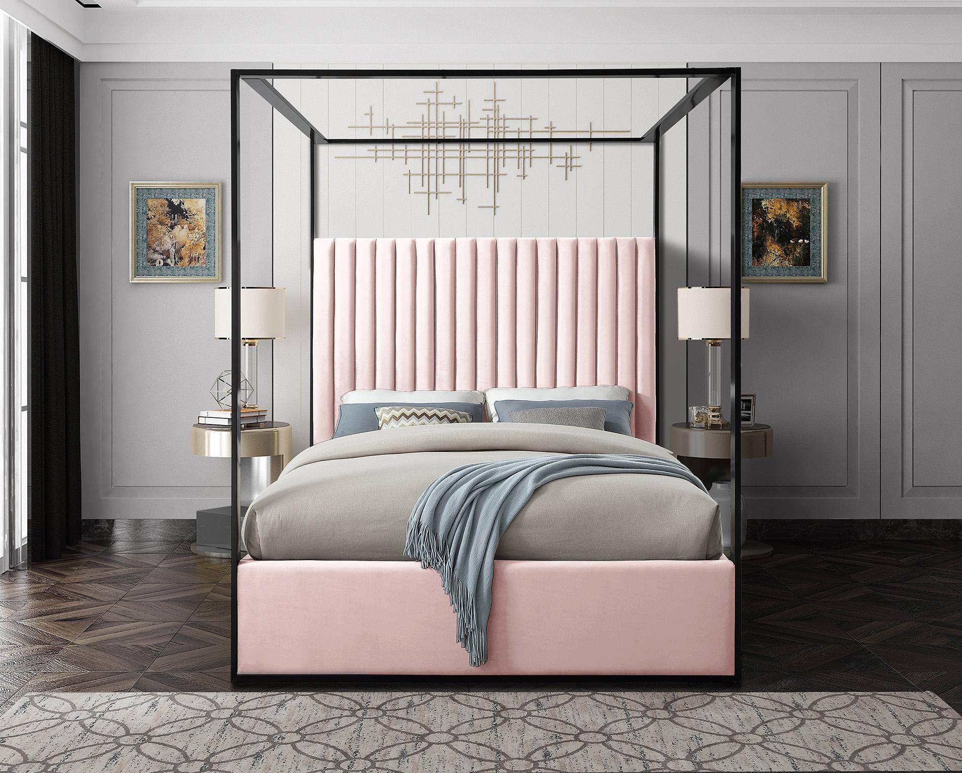

        
Meridian Furniture JAX Pink-K Canopy Bed Pink/Black Velvet 704831406801
