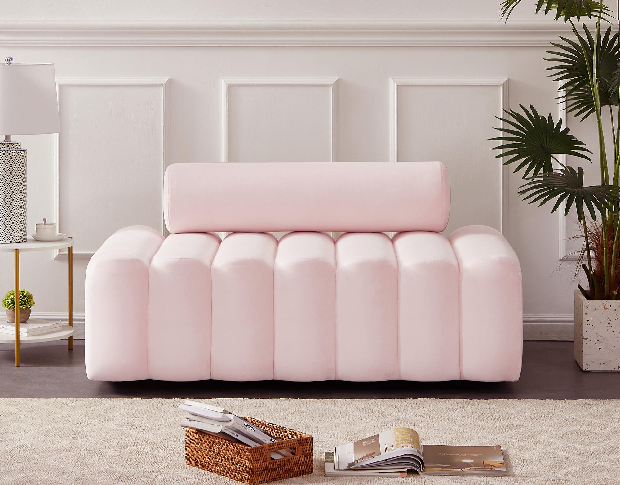 

    
Glam PINK Velvet Channel Tufted Loveseat 647Pink-L Melody Meridian Contemporary
